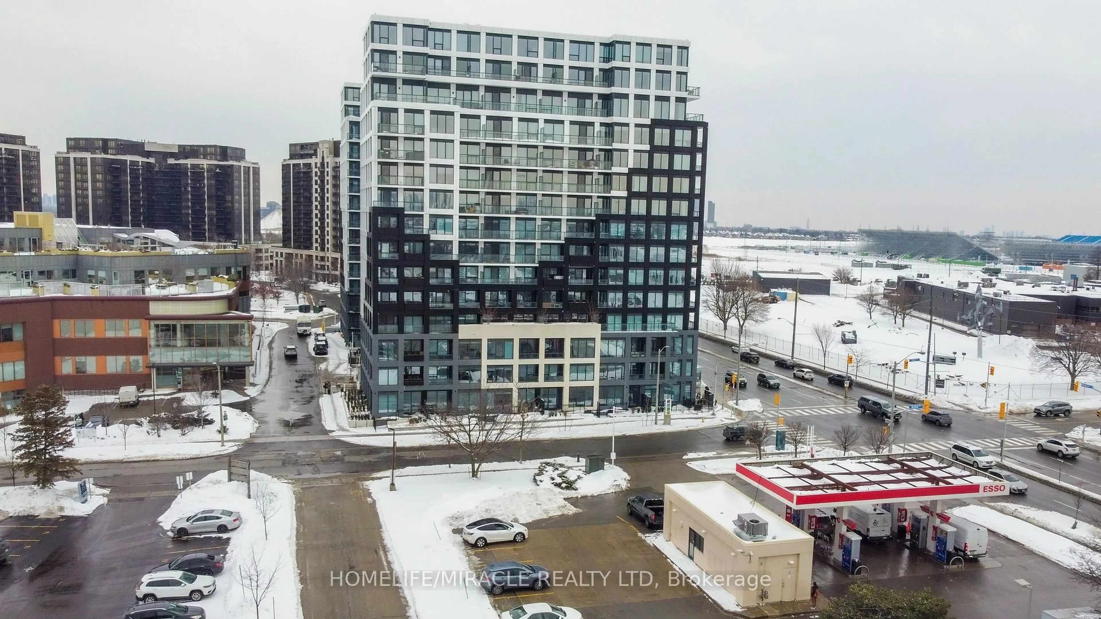 A pic from outside/outdoor area/front of a property/back of a property/a pic from drone, city buildings view from balcony for 1100 Sheppard Ave #315, Toronto Ontario M3J 0H1