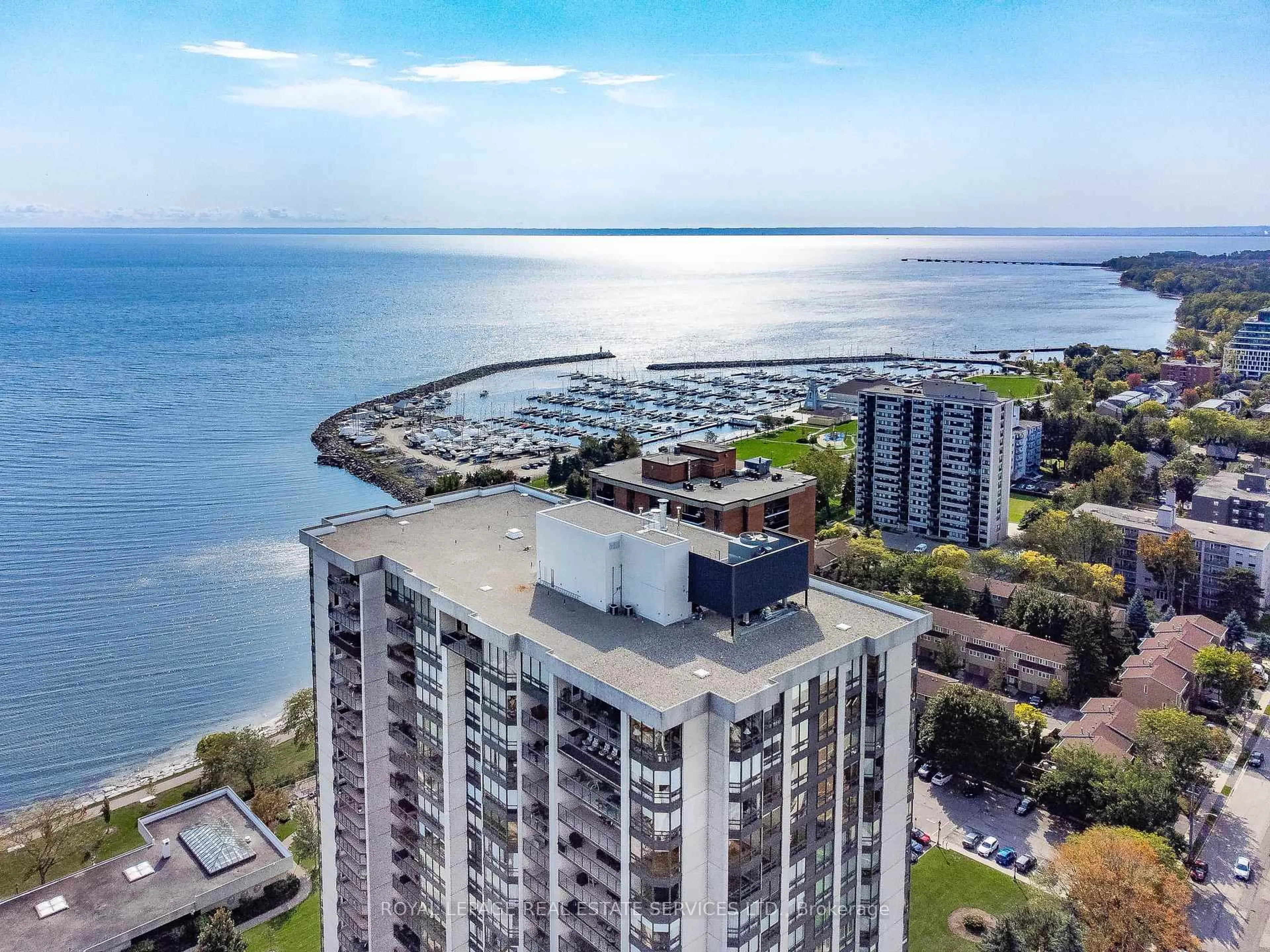 A pic from outside/outdoor area/front of a property/back of a property/a pic from drone, water/lake/river/ocean view for 2180 Marine Dr #1601, Oakville Ontario L6L 5V2