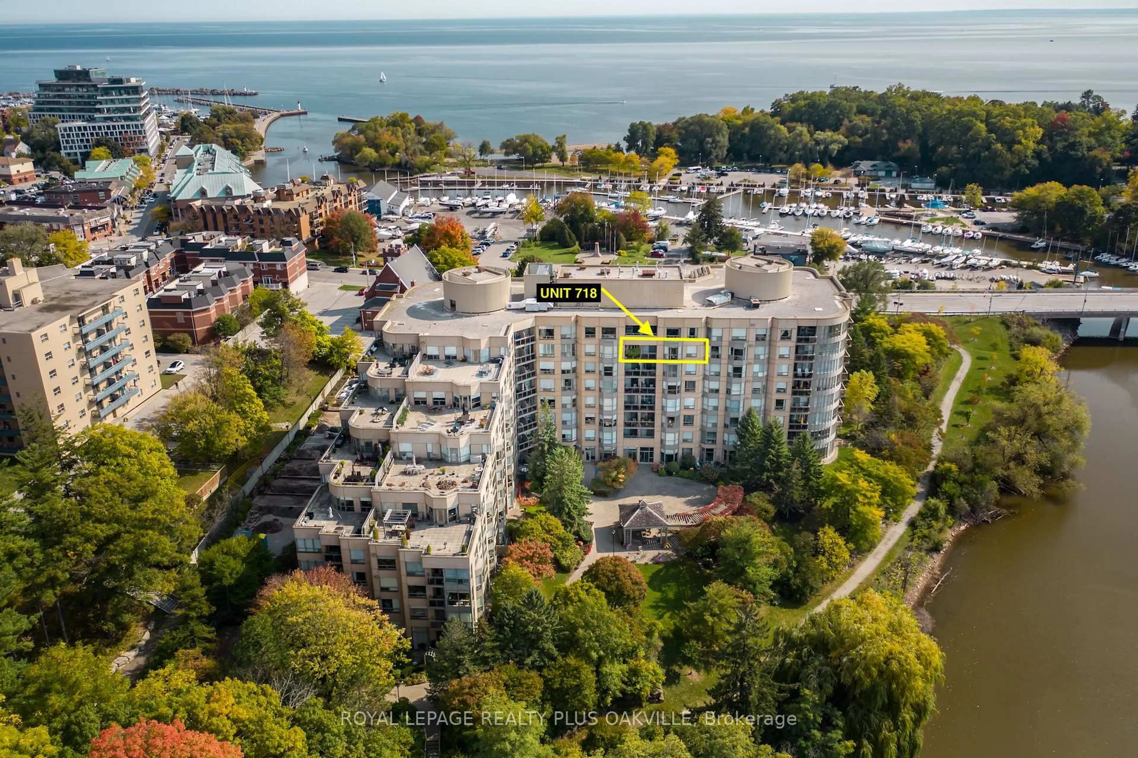A pic from outside/outdoor area/front of a property/back of a property/a pic from drone, water/lake/river/ocean view for 2511 Lakeshore Rd #718, Oakville Ontario L6L 6L9