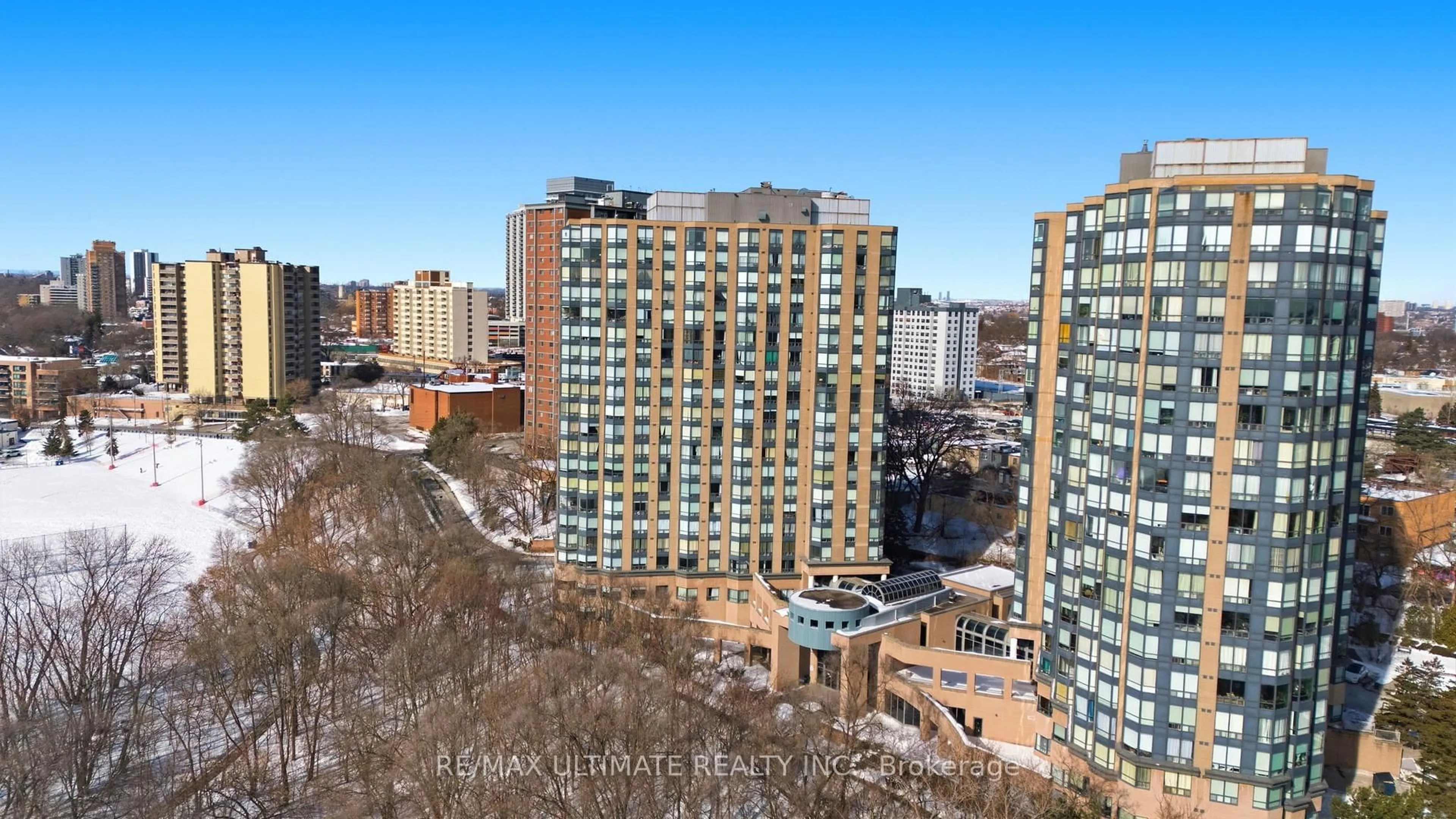 A pic from outside/outdoor area/front of a property/back of a property/a pic from drone, city buildings view from balcony for 3 Hickory Tree Rd #1502, Toronto Ontario M9N 3W5
