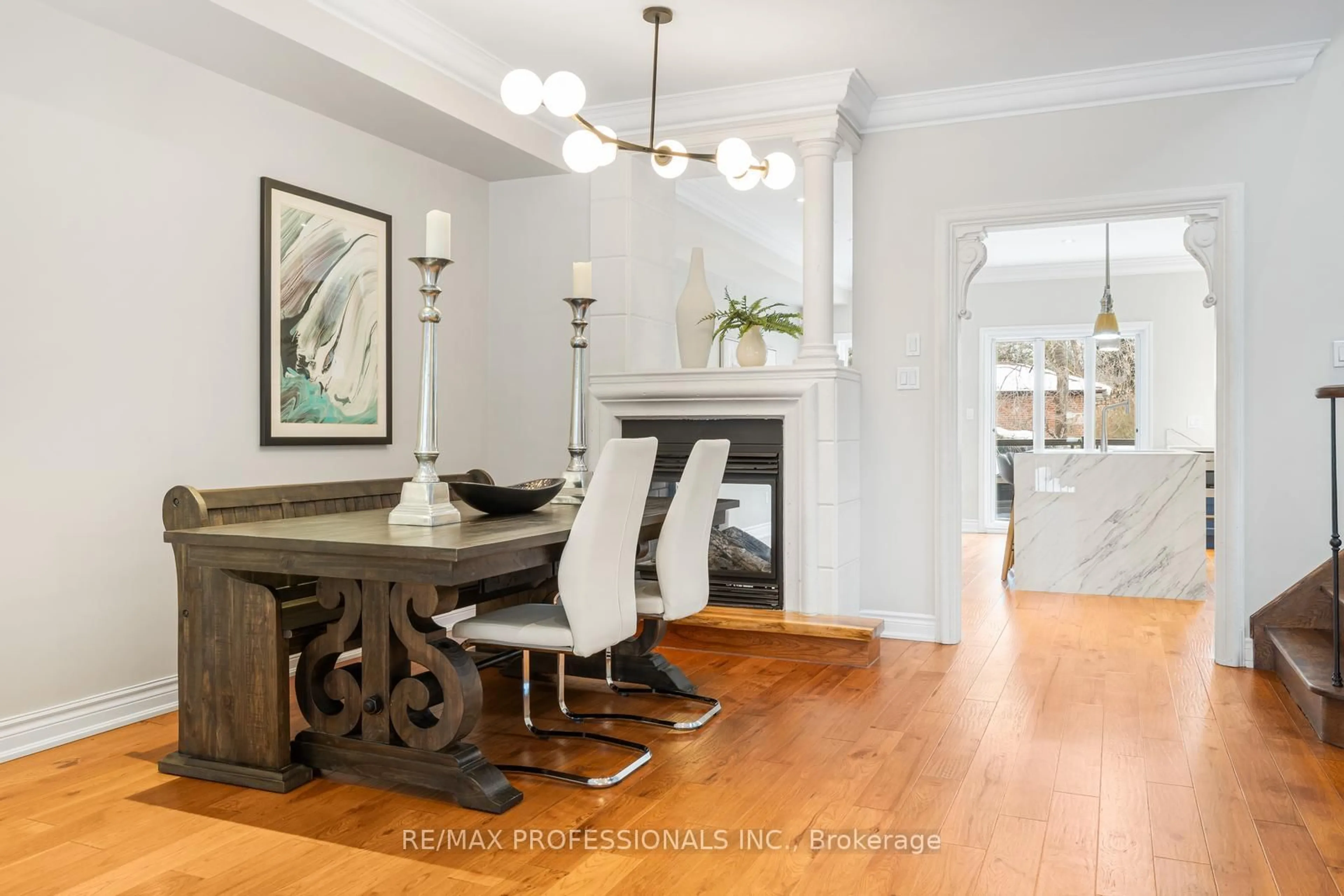 Dining room, wood/laminate floor for 61B James St, Toronto Ontario M8W 1L4
