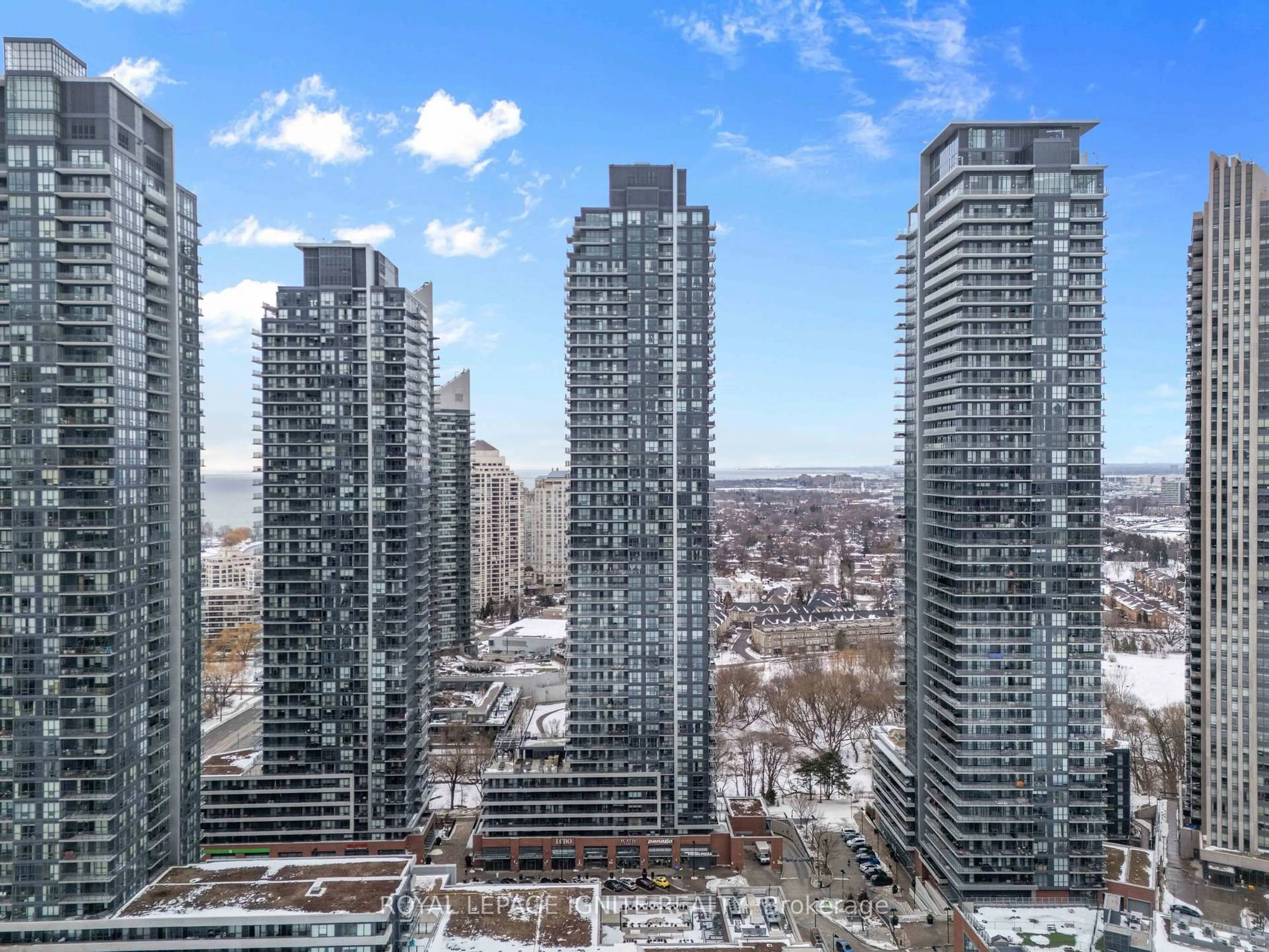 A pic from outside/outdoor area/front of a property/back of a property/a pic from drone, city buildings view from balcony for 2220 Lakeshore Blvd #4309, Toronto Ontario M8V 0C1