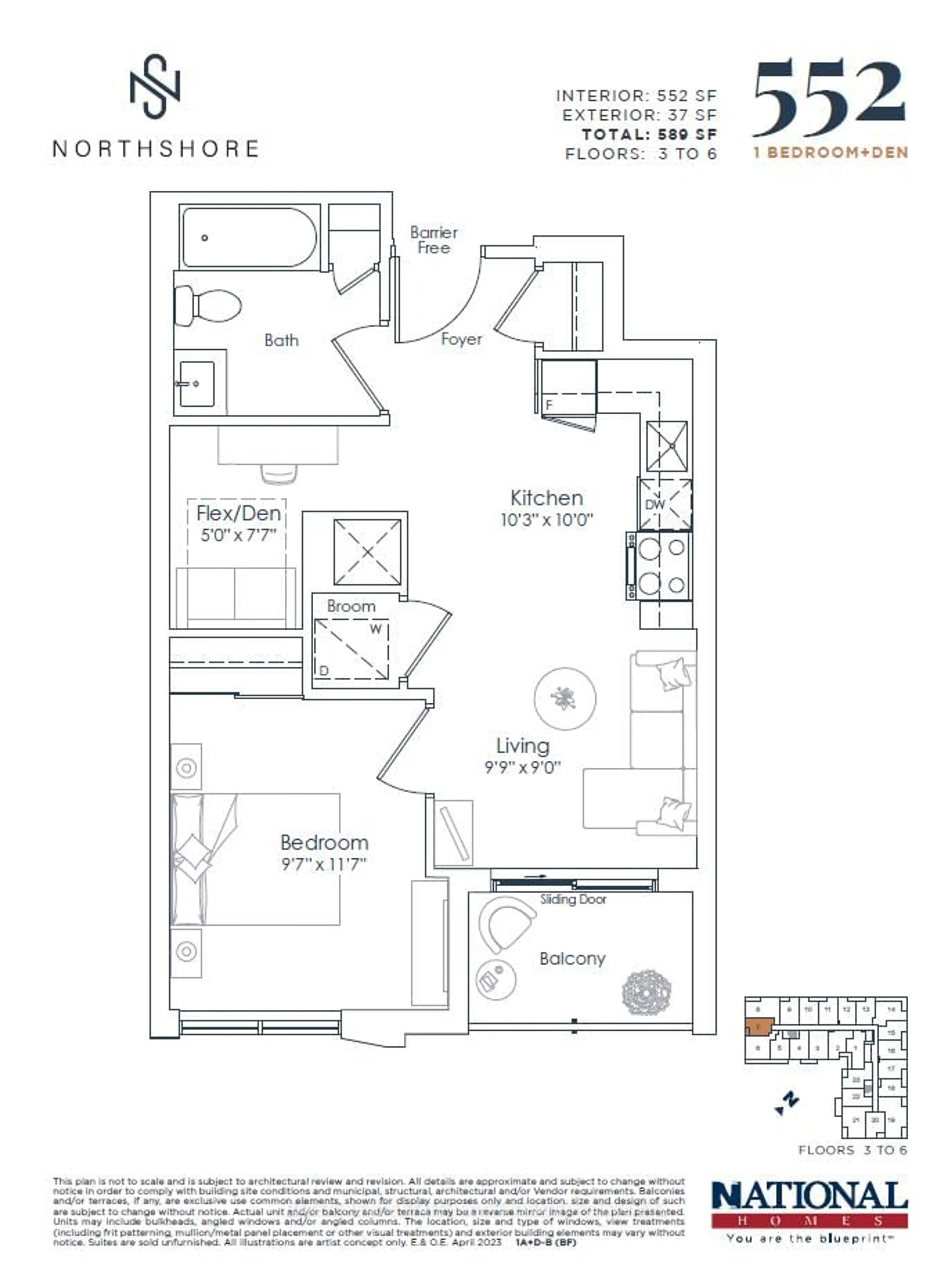 Floor plan for 500 Plains Rd #607, Burlington Ontario L7T 0C8