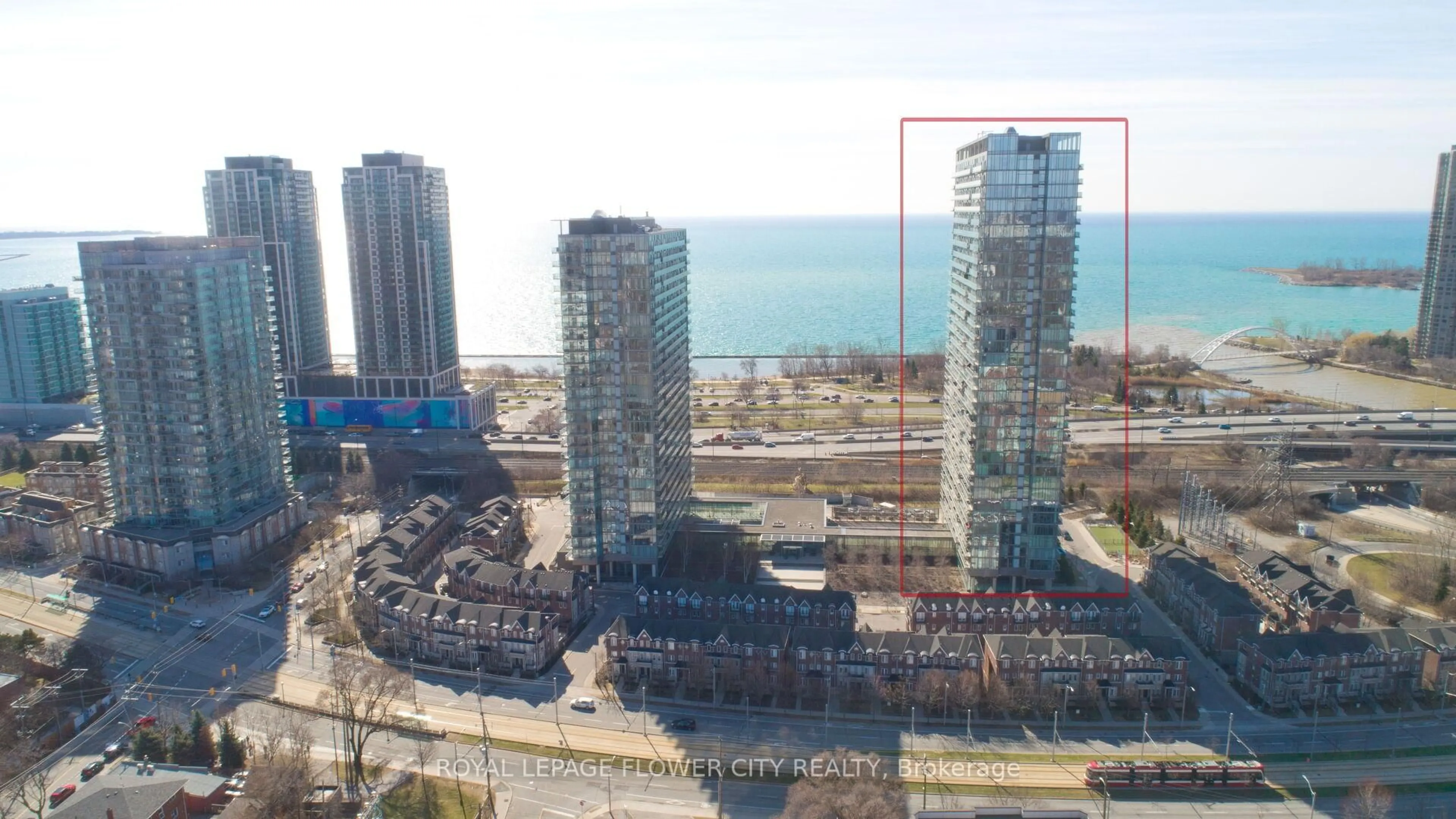 A pic from outside/outdoor area/front of a property/back of a property/a pic from drone, city buildings view from balcony for 105 The Queensway Ave #415, Toronto Ontario M6S 5B5