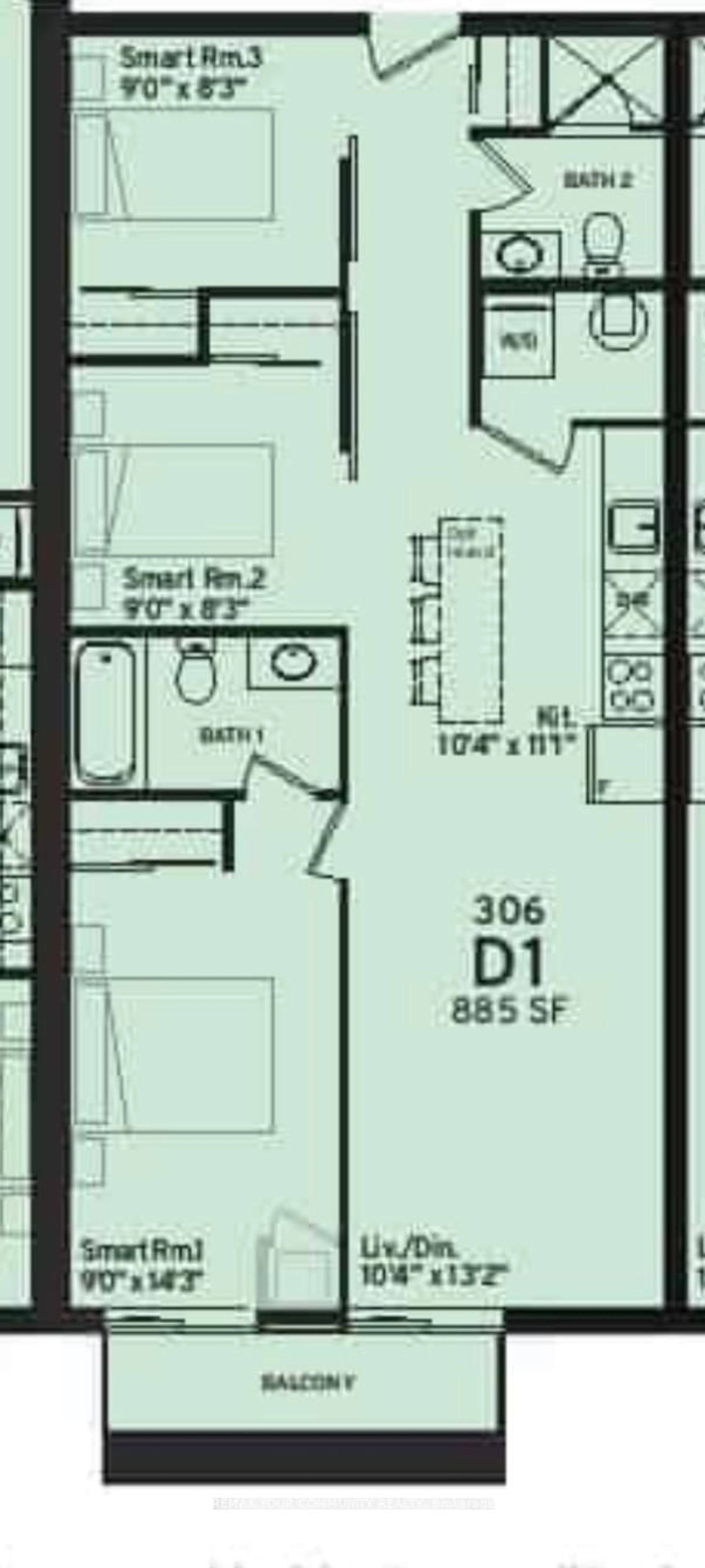 Floor plan for 2433 Dufferin St #306, Toronto Ontario M6E 0B4
