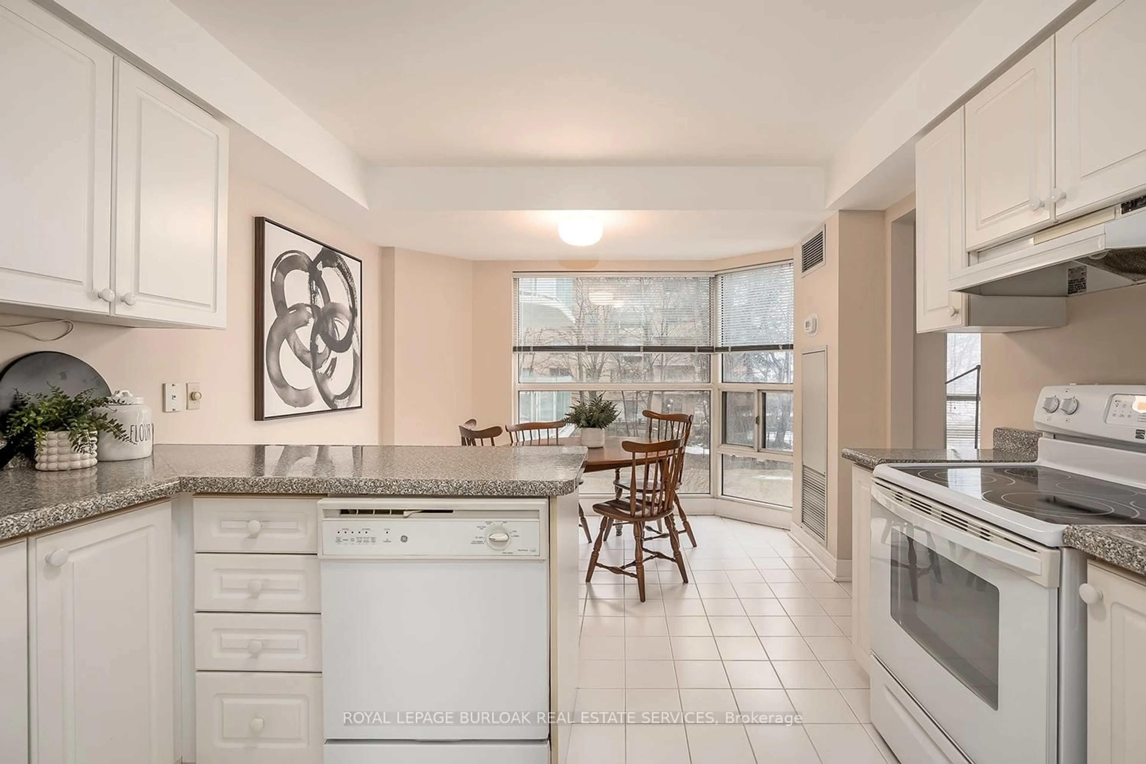Open concept kitchen, ceramic/tile floor for 2190 Lakeshore Rd #205, Burlington Ontario L7R 4K1