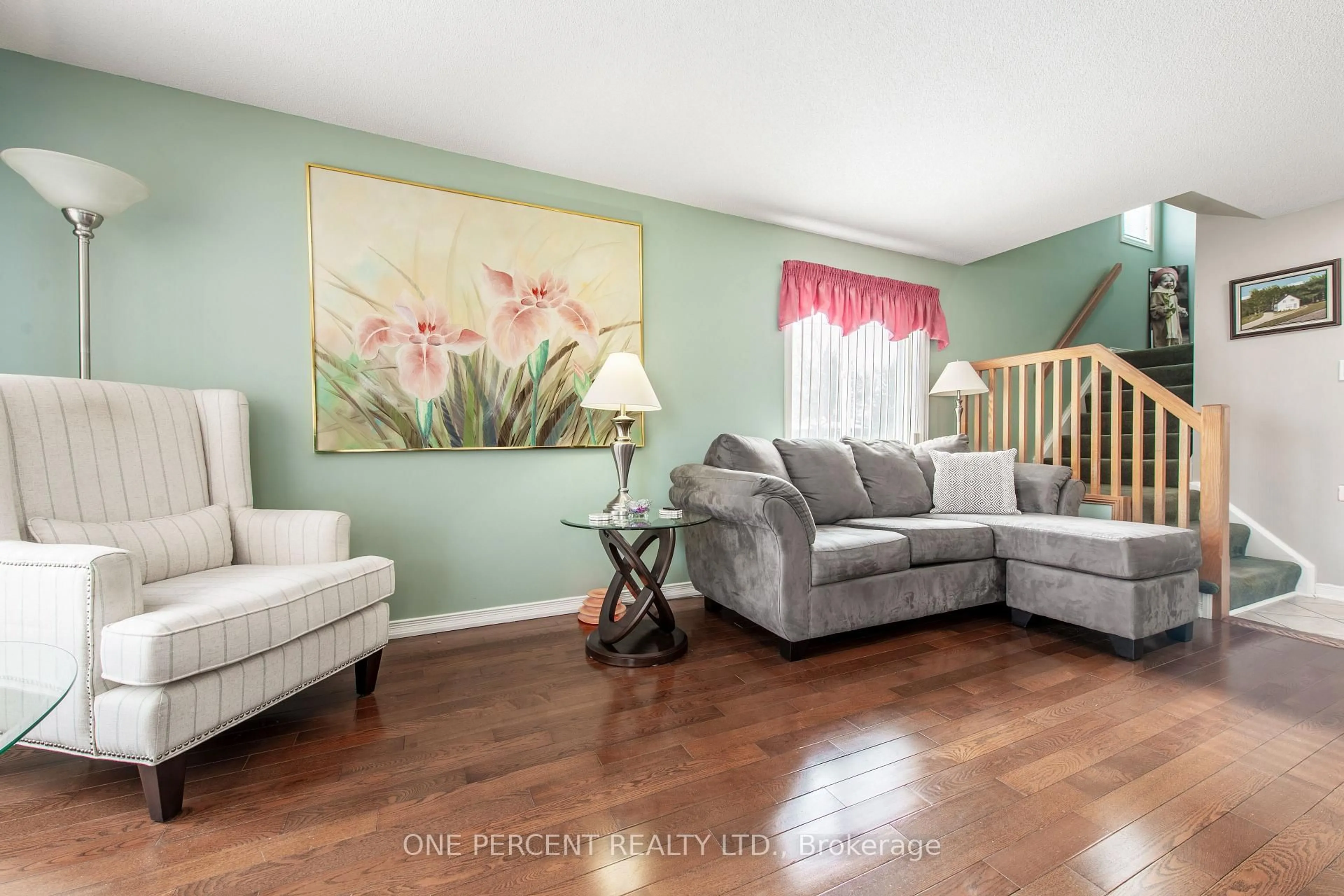 Living room with furniture, wood/laminate floor for 21A Amanda St, Orangeville Ontario L9W 2J9