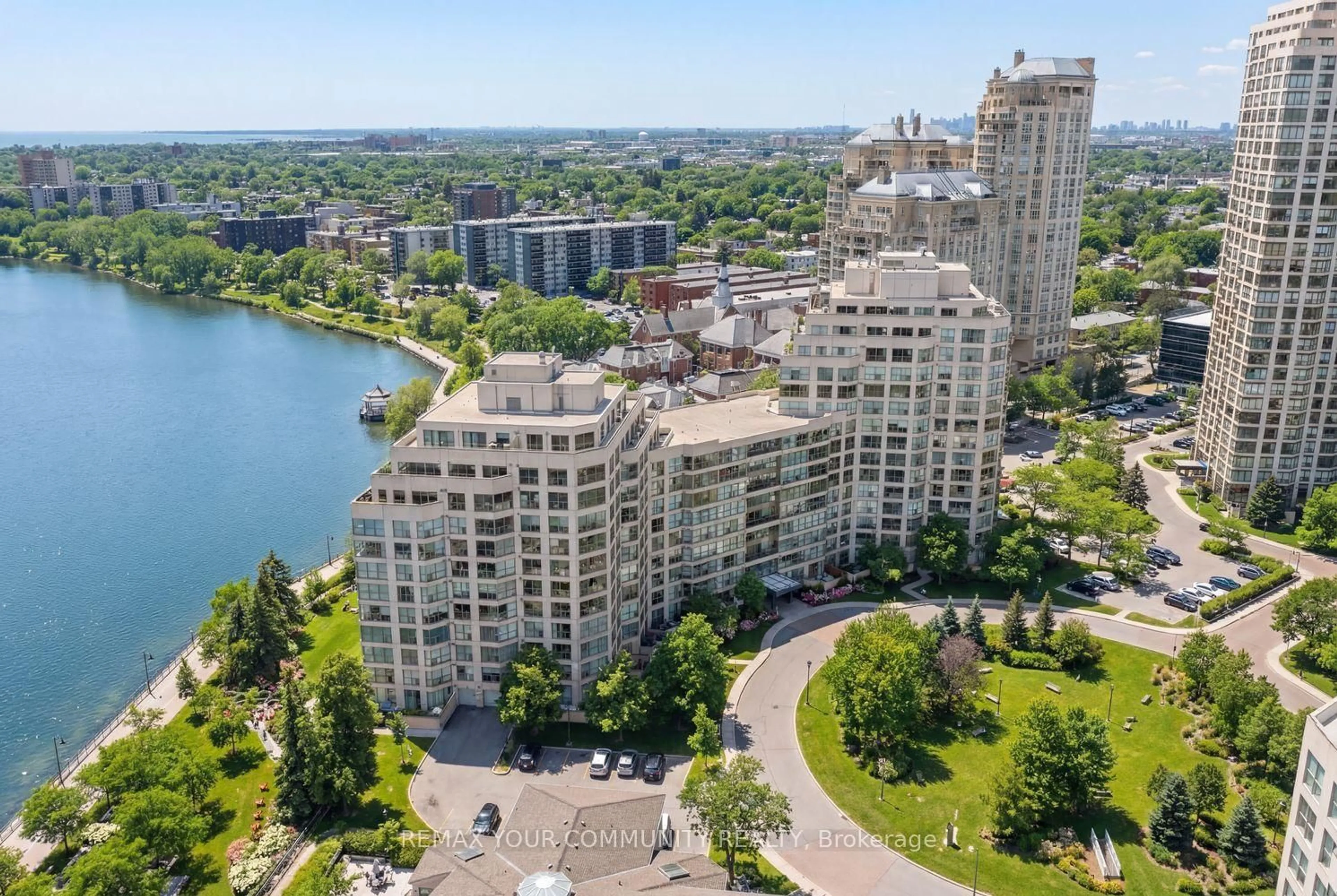 A pic from outside/outdoor area/front of a property/back of a property/a pic from drone, water/lake/river/ocean view for 2267 Lake Shore Blvd #110, Toronto Ontario M8V 3X2