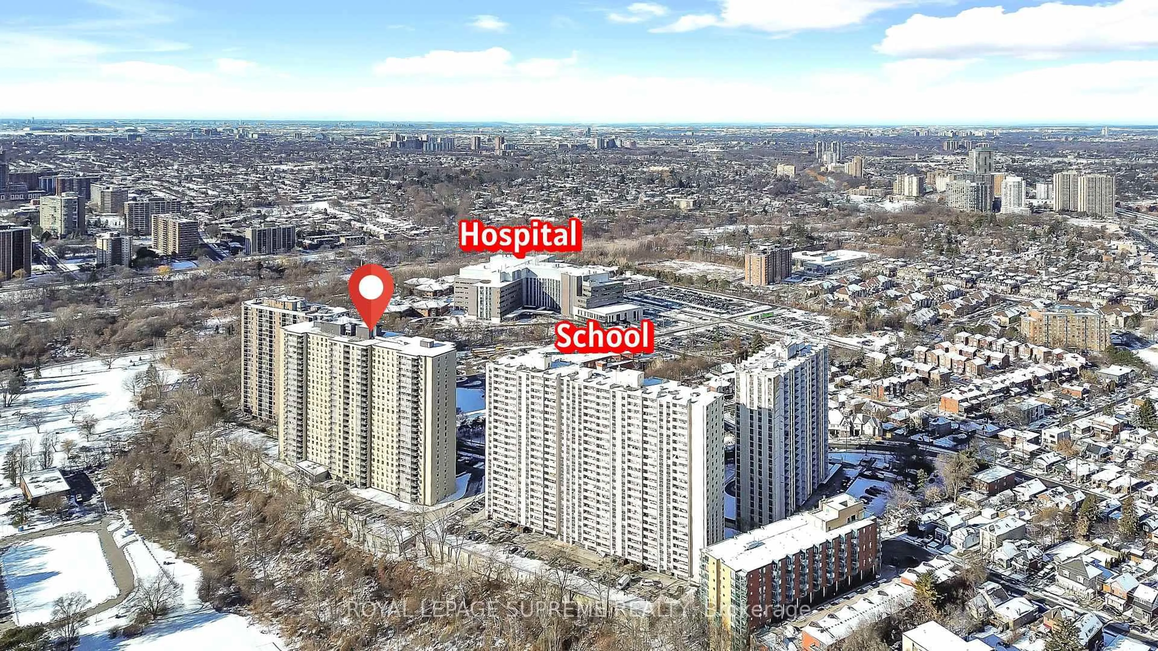 A pic from outside/outdoor area/front of a property/back of a property/a pic from drone, city buildings view from balcony for 75 Emmett Ave #602, Toronto Ontario M6M 5A7