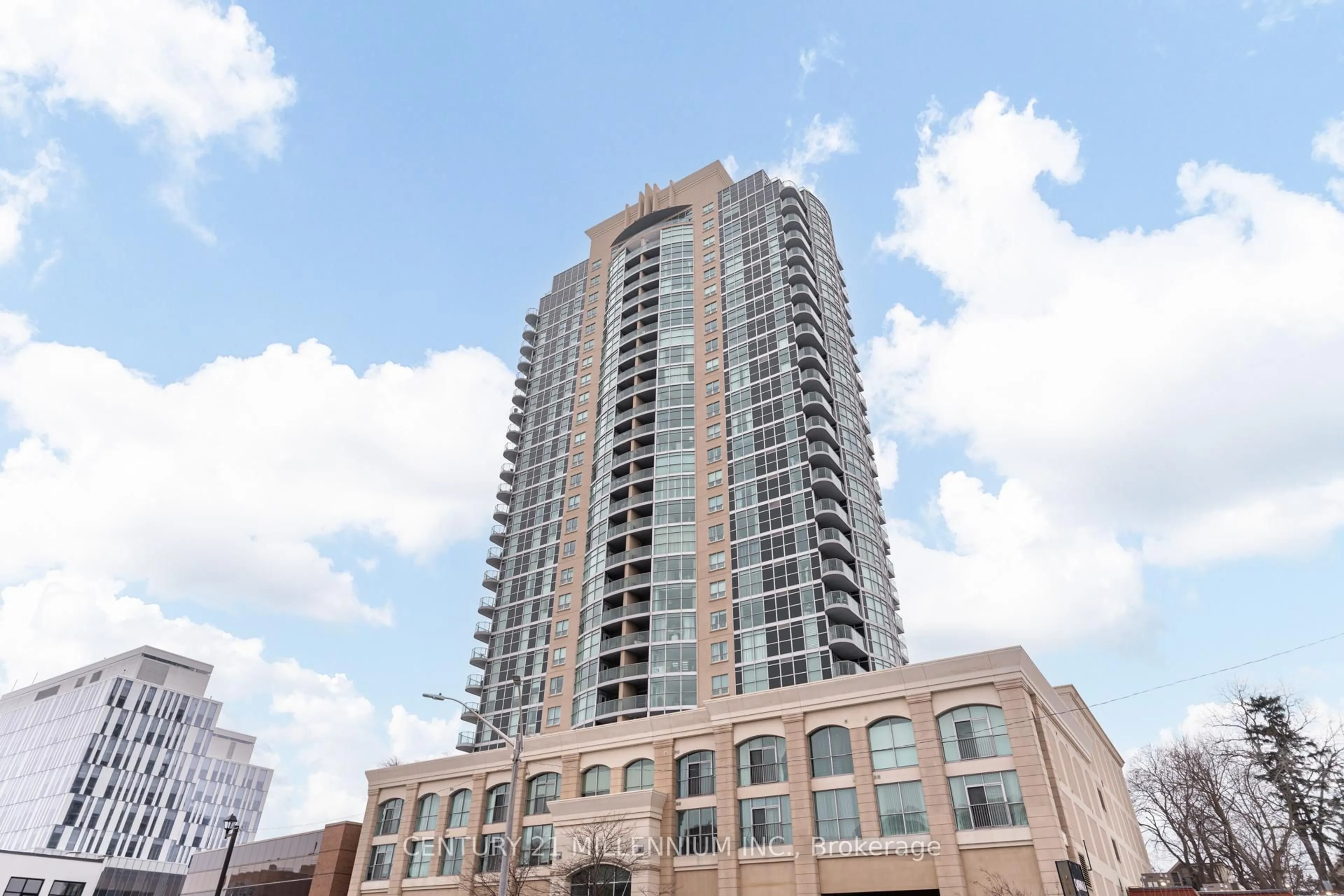 Patio, city buildings view from balcony for 9 George St #1503, Brampton Ontario L6X 0T6
