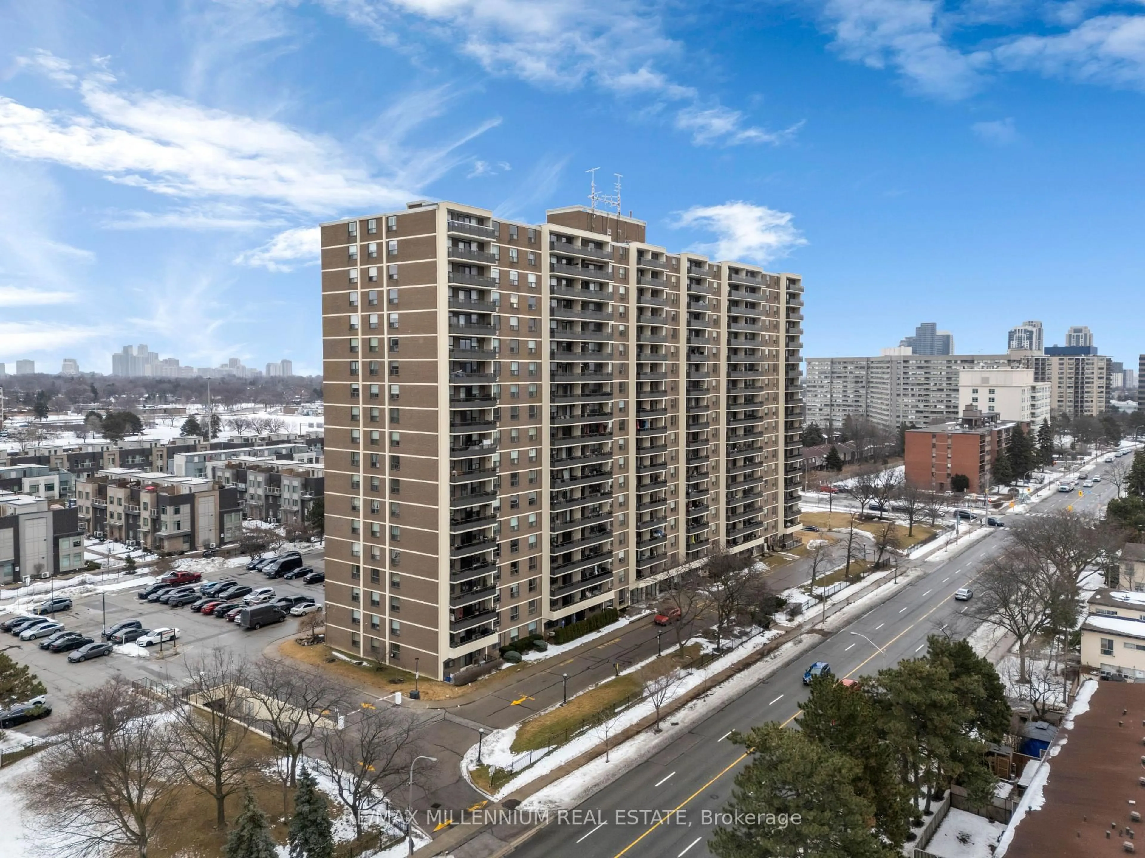A pic from outside/outdoor area/front of a property/back of a property/a pic from drone, city buildings view from balcony for 511 The West Mall Dr #1108, Toronto Ontario M9C 1G5