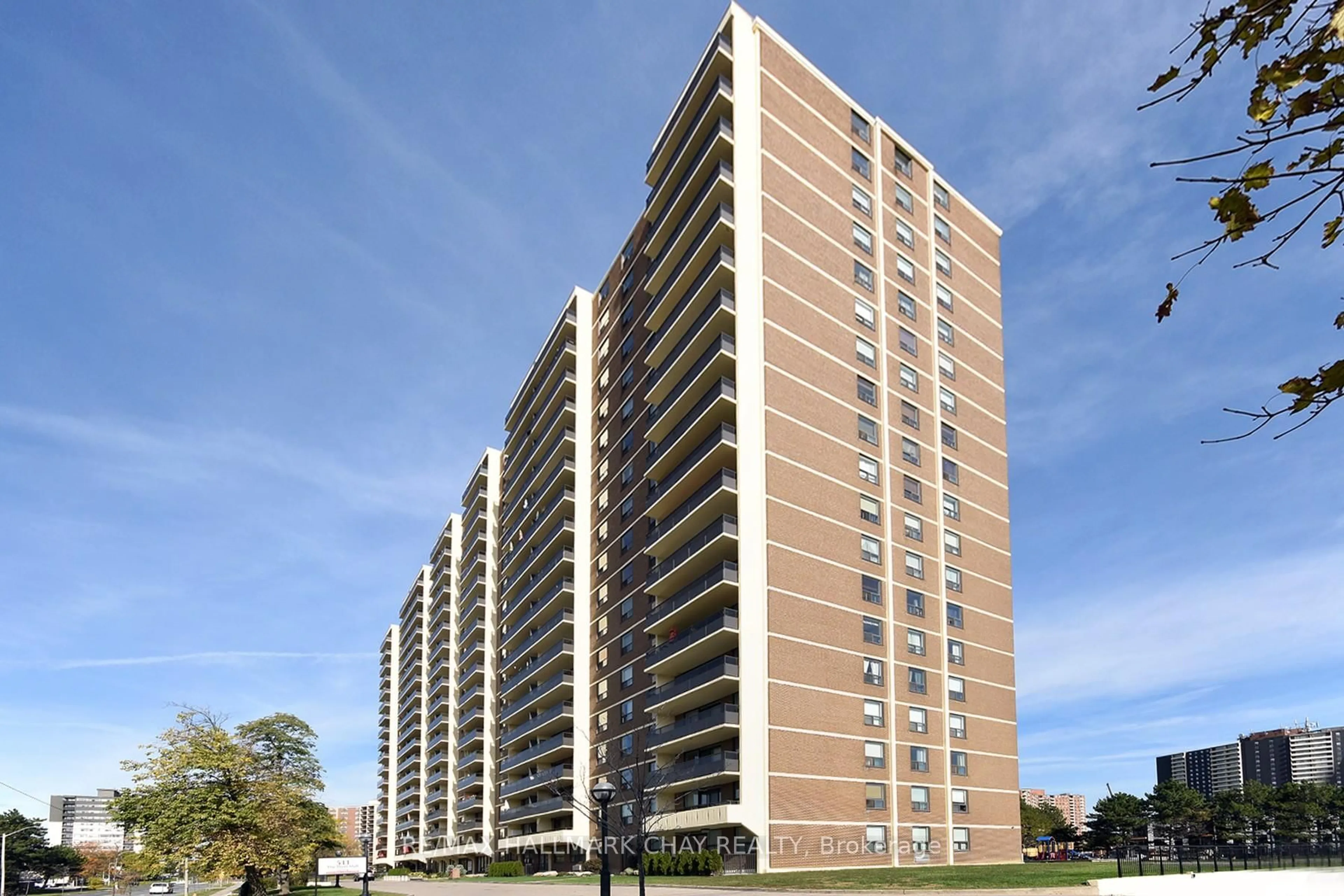 A pic from outside/outdoor area/front of a property/back of a property/a pic from drone, building for 511 The West Mall #207, Toronto Ontario M9C 1G5