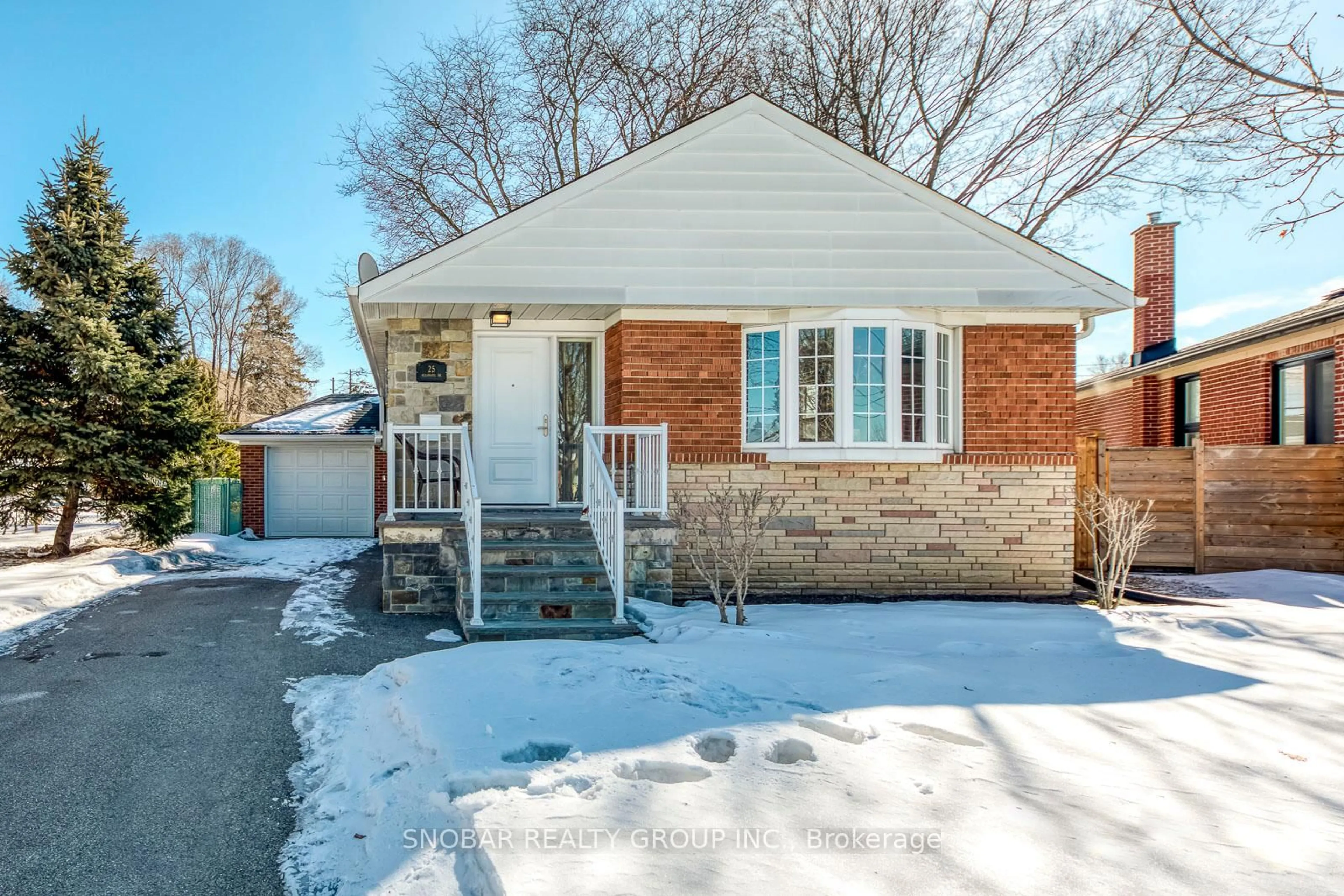 Home with brick exterior material, street for 25 Allonsius Dr, Toronto Ontario M9C 3N4
