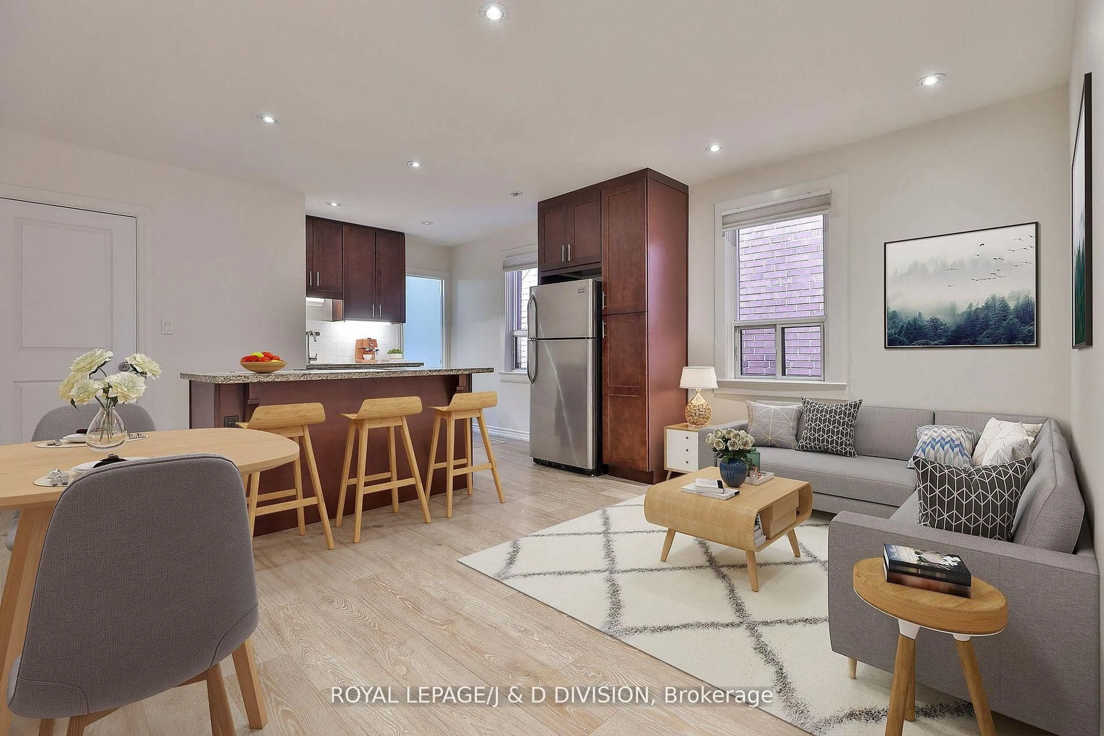 Open concept kitchen, wood/laminate floor for 22 Holmesdale Rd, Toronto Ontario M6E 1Y1