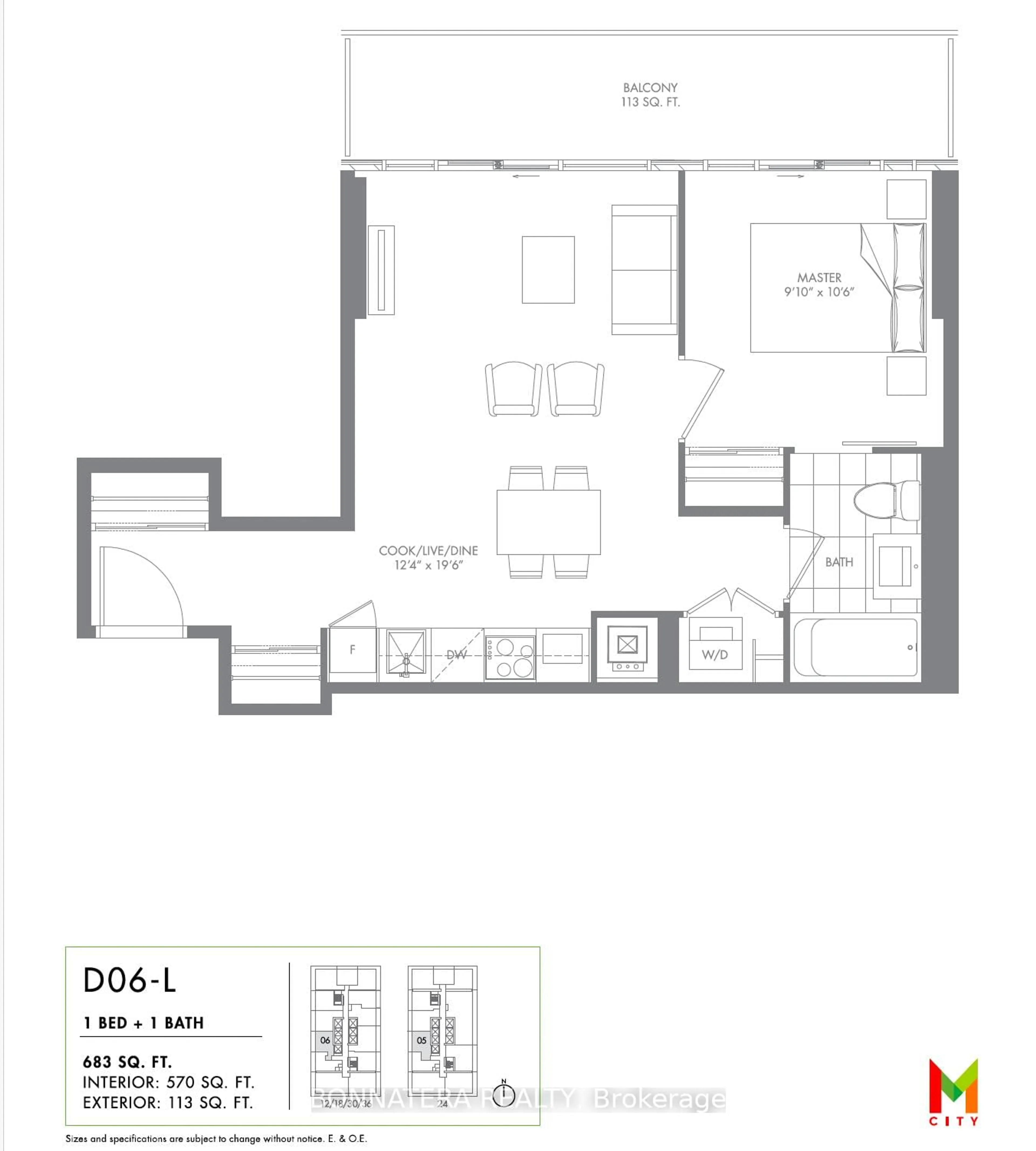 Floor plan for 3900 Confederation Pkwy #606, Mississauga Ontario L5B 0M3