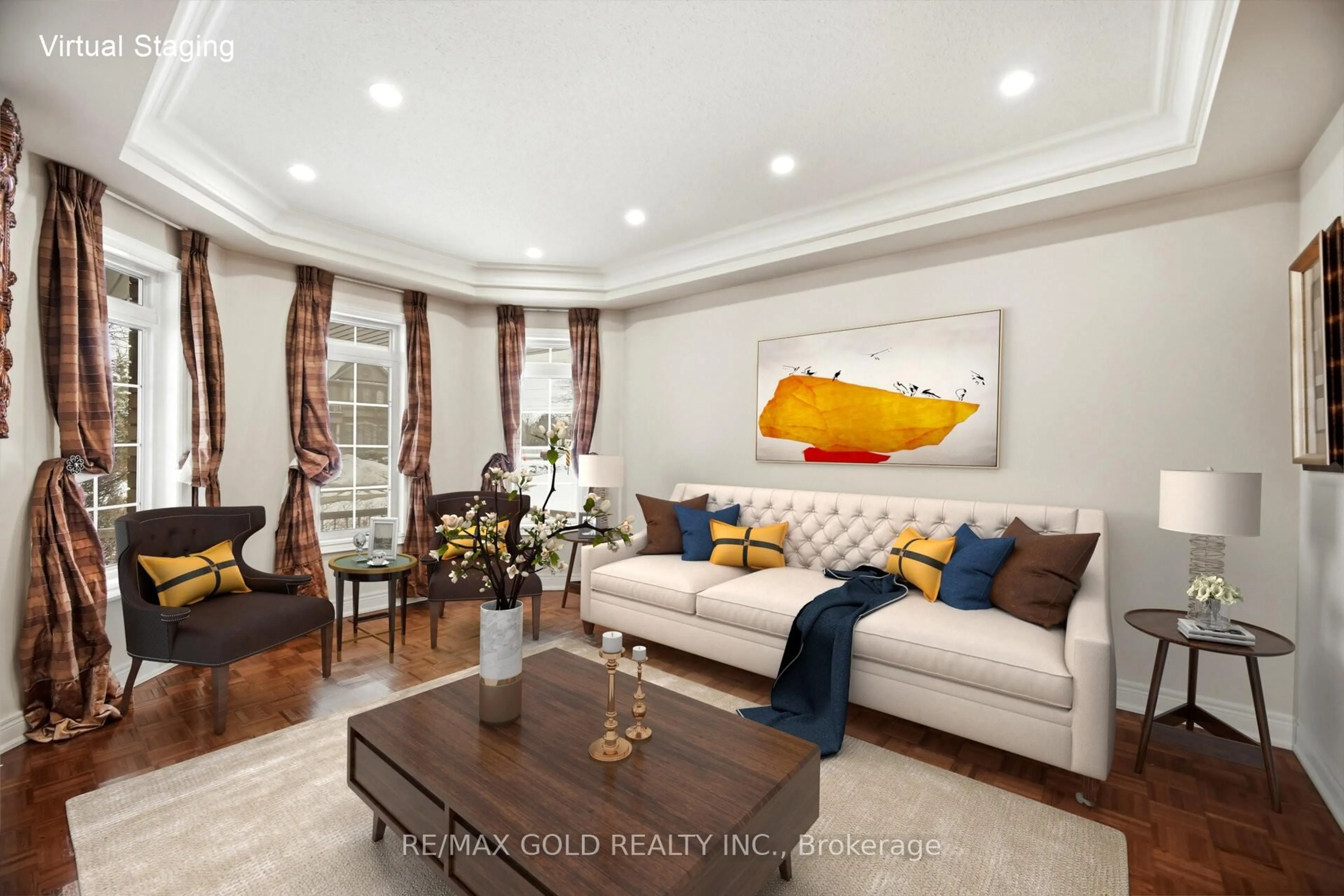 Living room with furniture, wood/laminate floor for 3 Valleycreek Dr, Brampton Ontario L6P 2C2