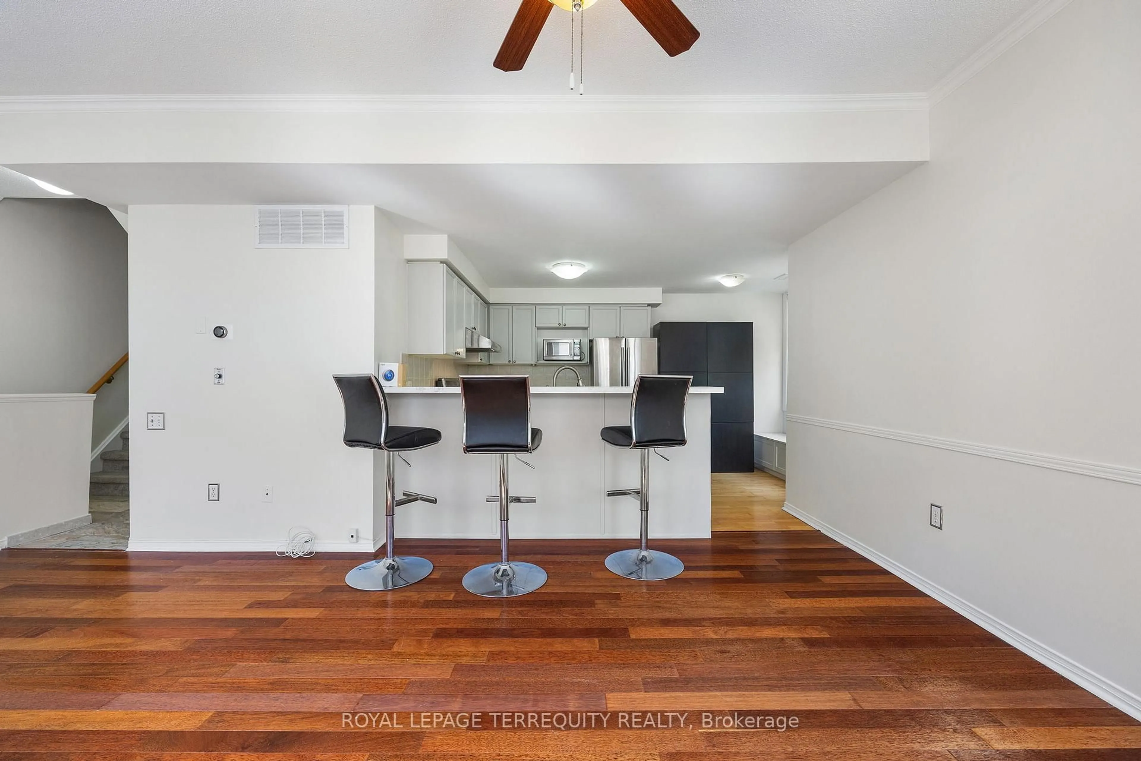 Open concept kitchen, wood/laminate floor for 760 Lawrence Ave #129, Toronto Ontario M6A 3E7