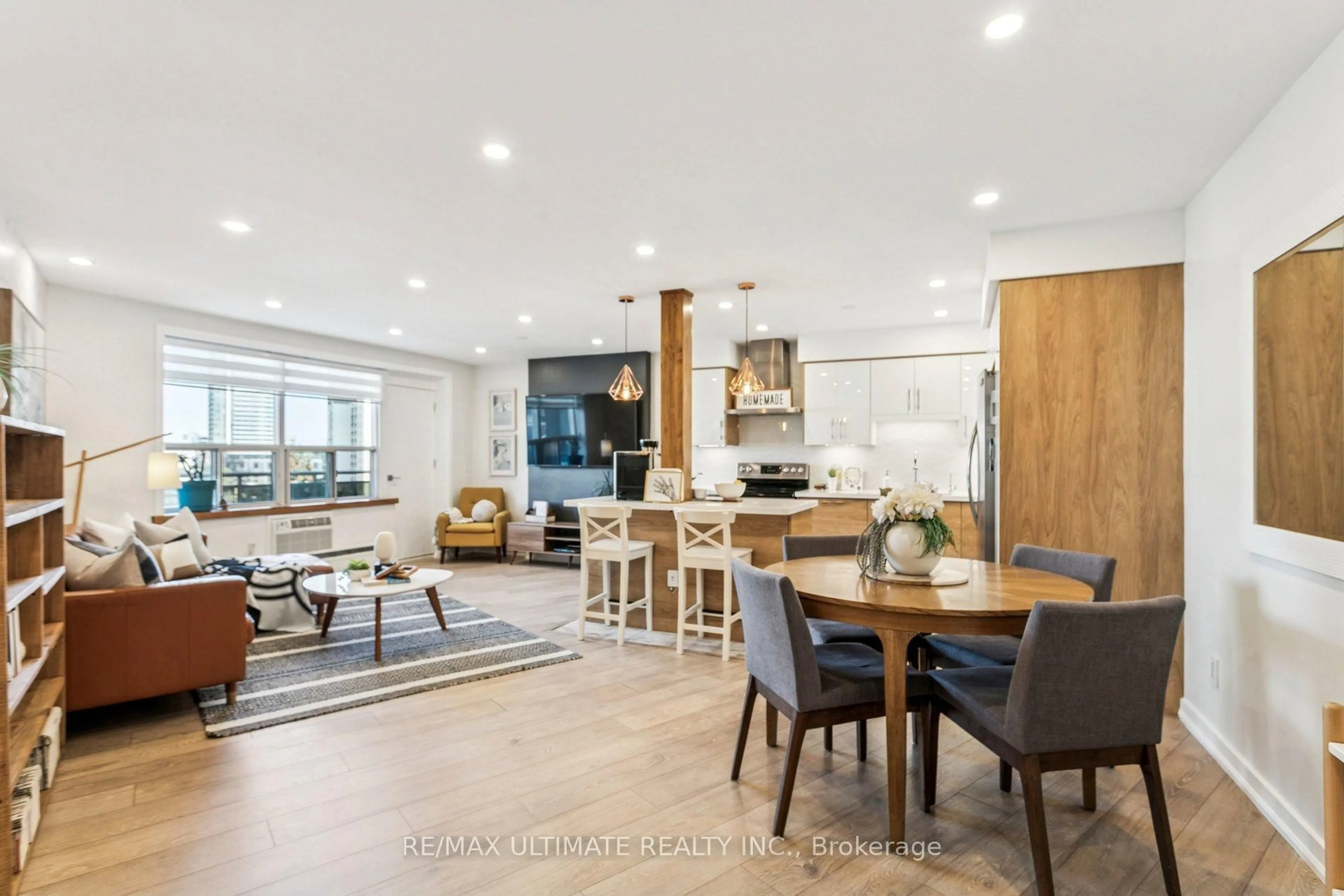 Open concept kitchen, wood/laminate floor for 346 The West Mall #506, Toronto Ontario M9C 1E5