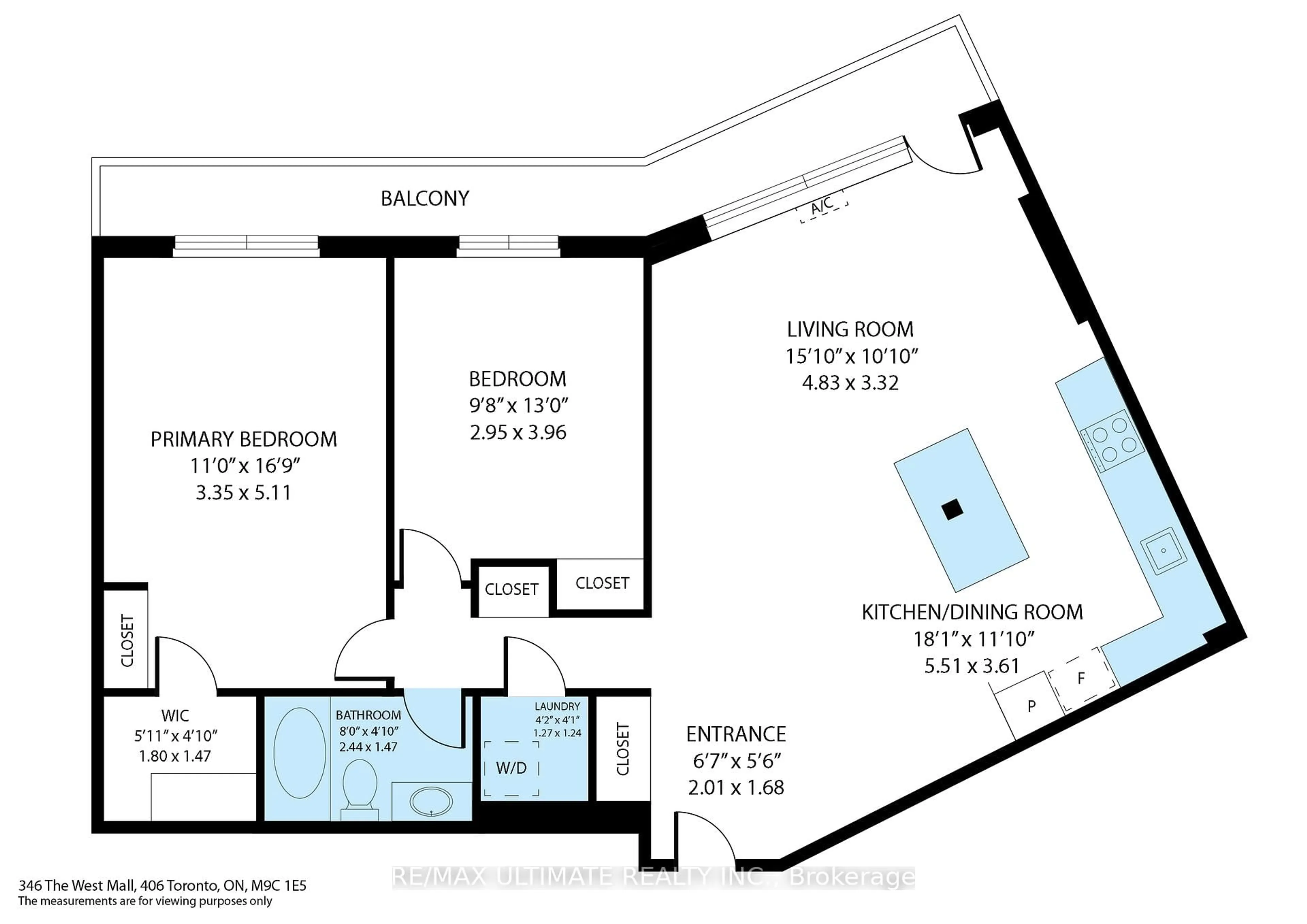 Floor plan for 346 The West Mall #506, Toronto Ontario M9C 1E5