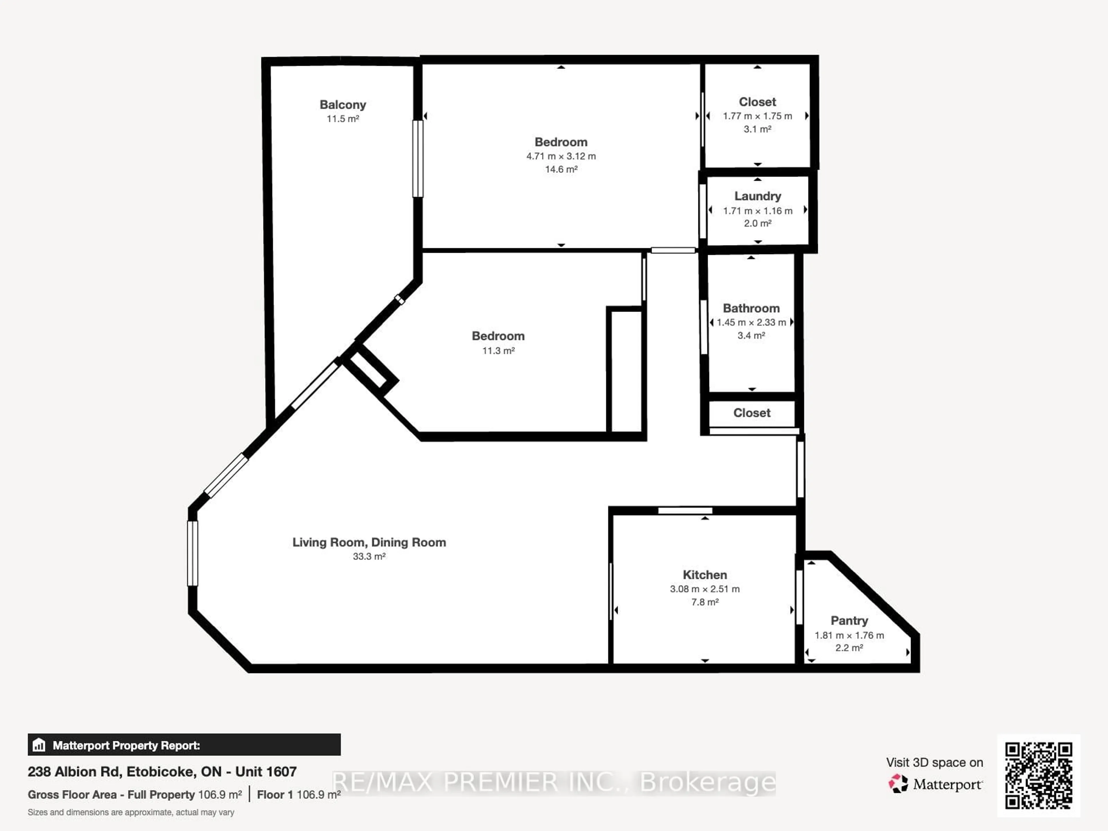 Floor plan for 238 Albion Rd #1607, Toronto Ontario M9W 6A7