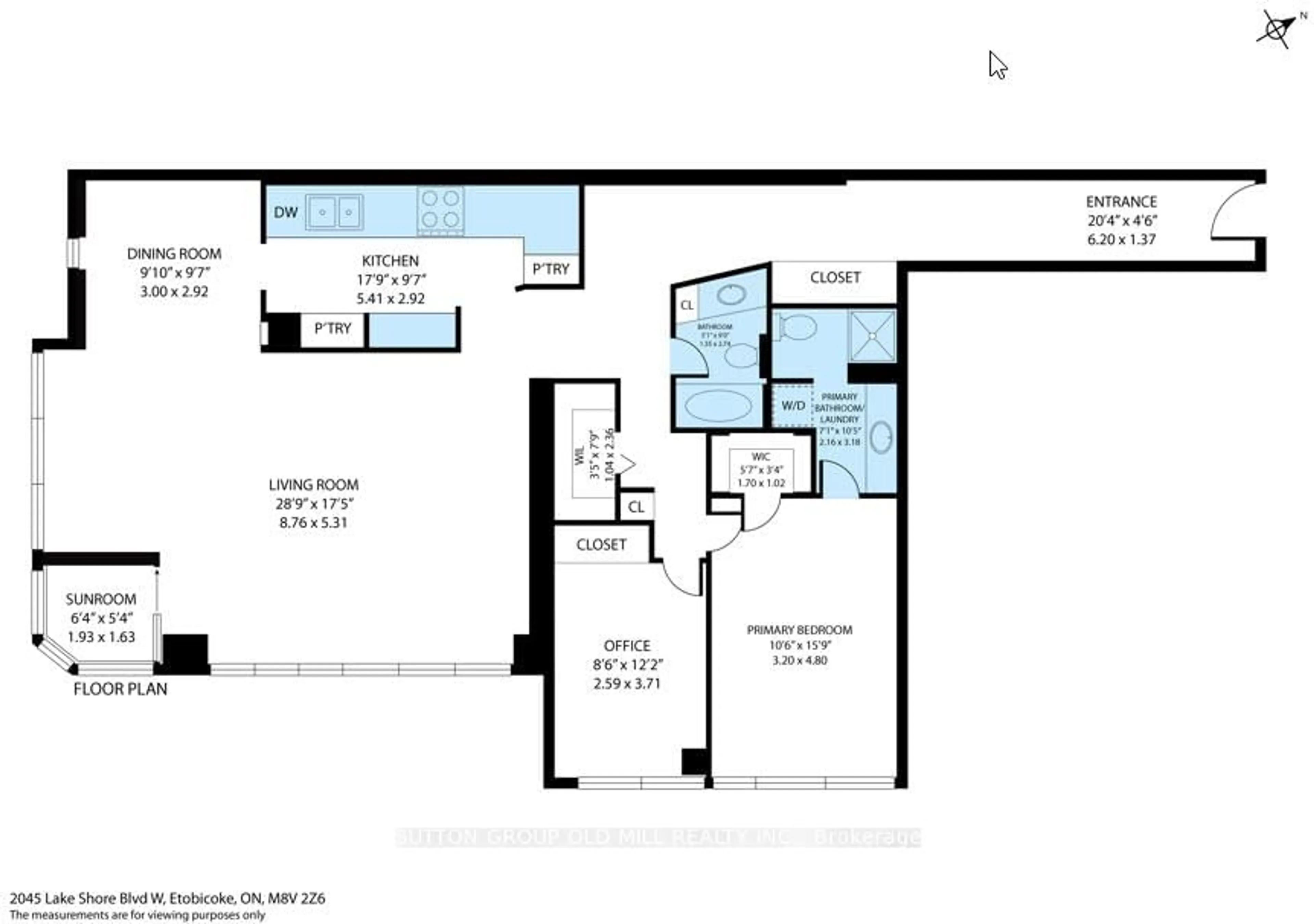 Floor plan for 2045 Lakeshore Blvd ##406, Toronto Ontario M8V 2Z6