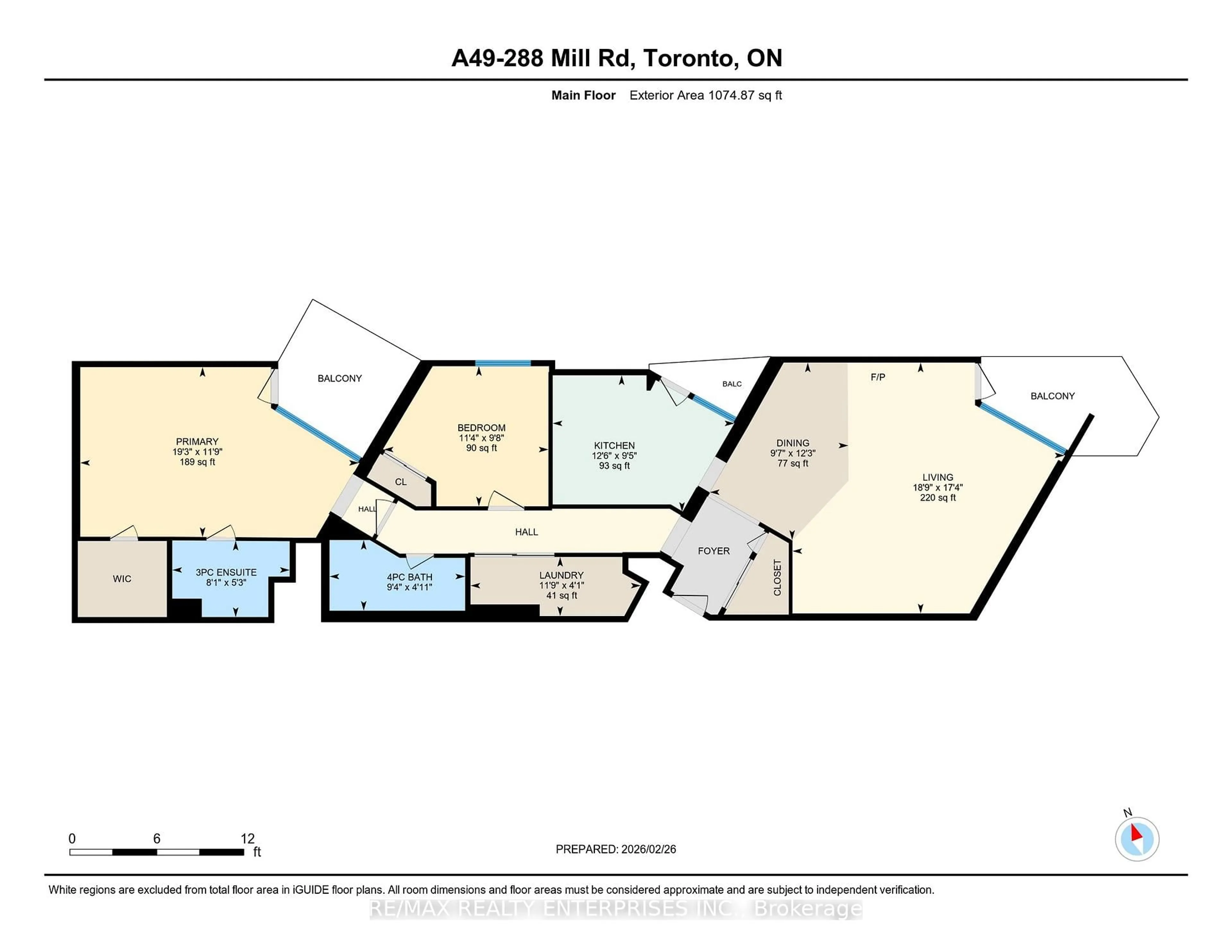 Floor plan for 288 Mill Rd #A49, Toronto Ontario M9C 4X7