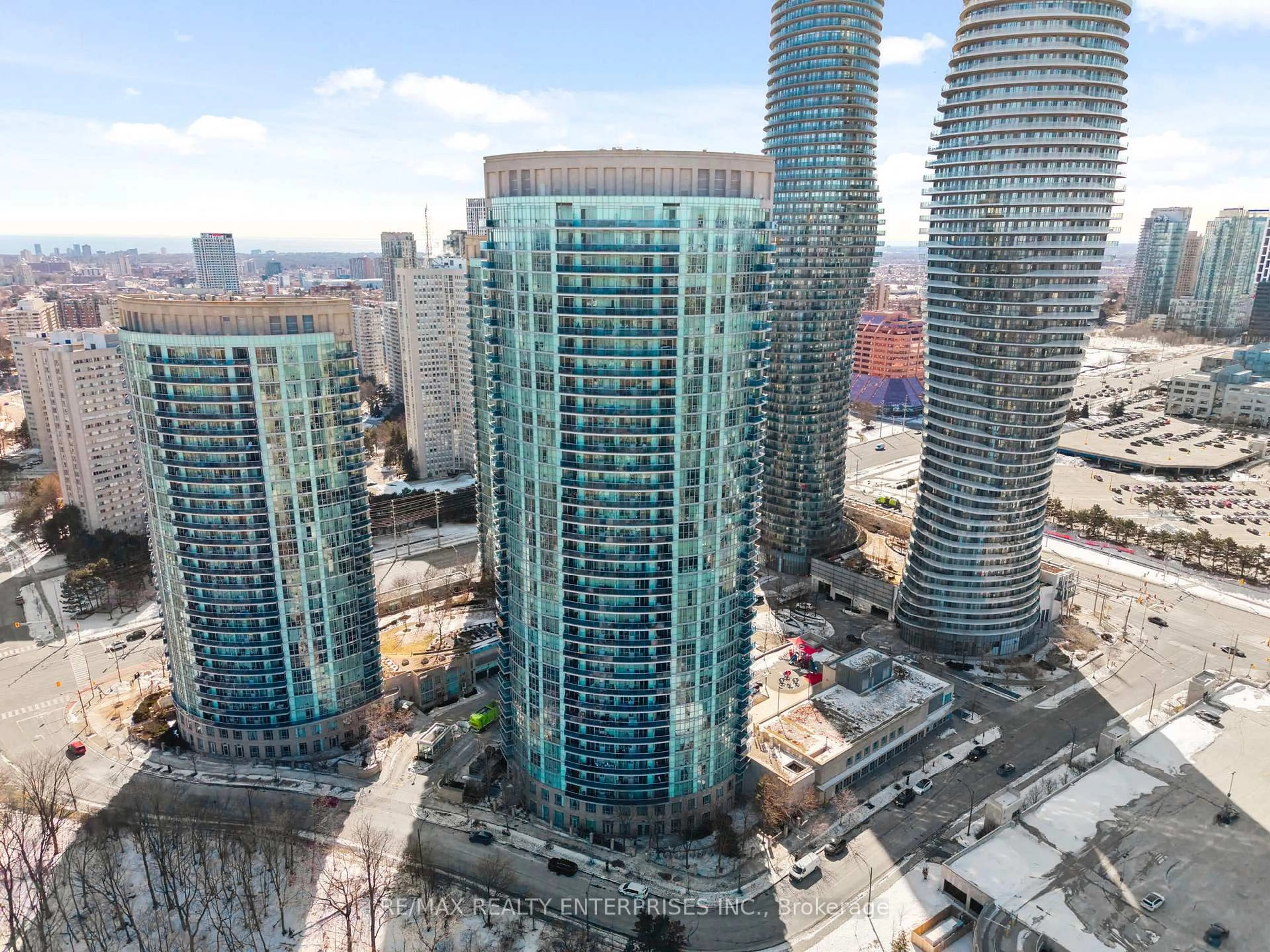 A pic from outside/outdoor area/front of a property/back of a property/a pic from drone, city buildings view from balcony for 80 Absolute Ave #2306, Mississauga Ontario L4Z 0A2