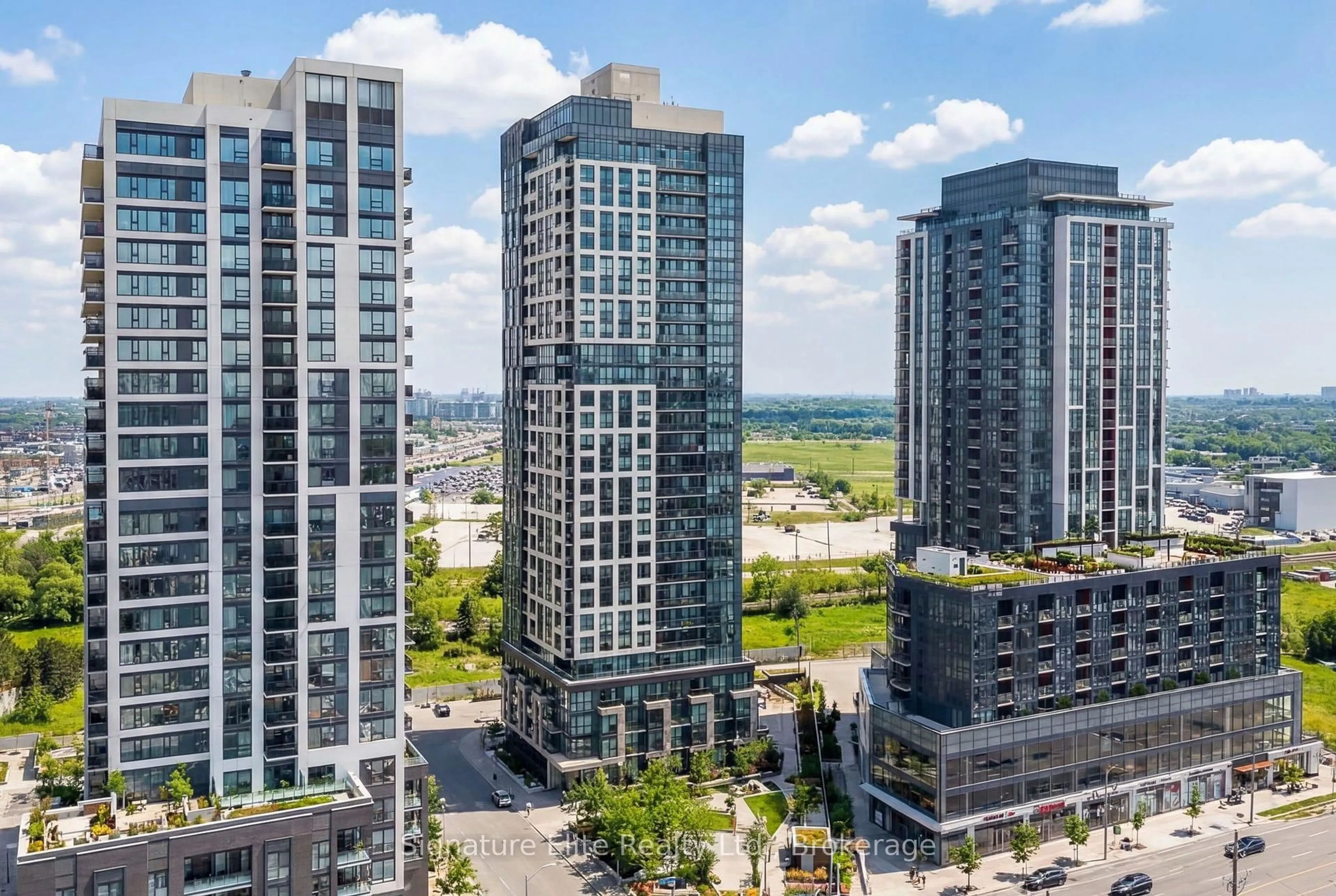 A pic from outside/outdoor area/front of a property/back of a property/a pic from drone, city buildings view from balcony for 20 Thomas Riley Rd #1807, Toronto Ontario M9B 0C3