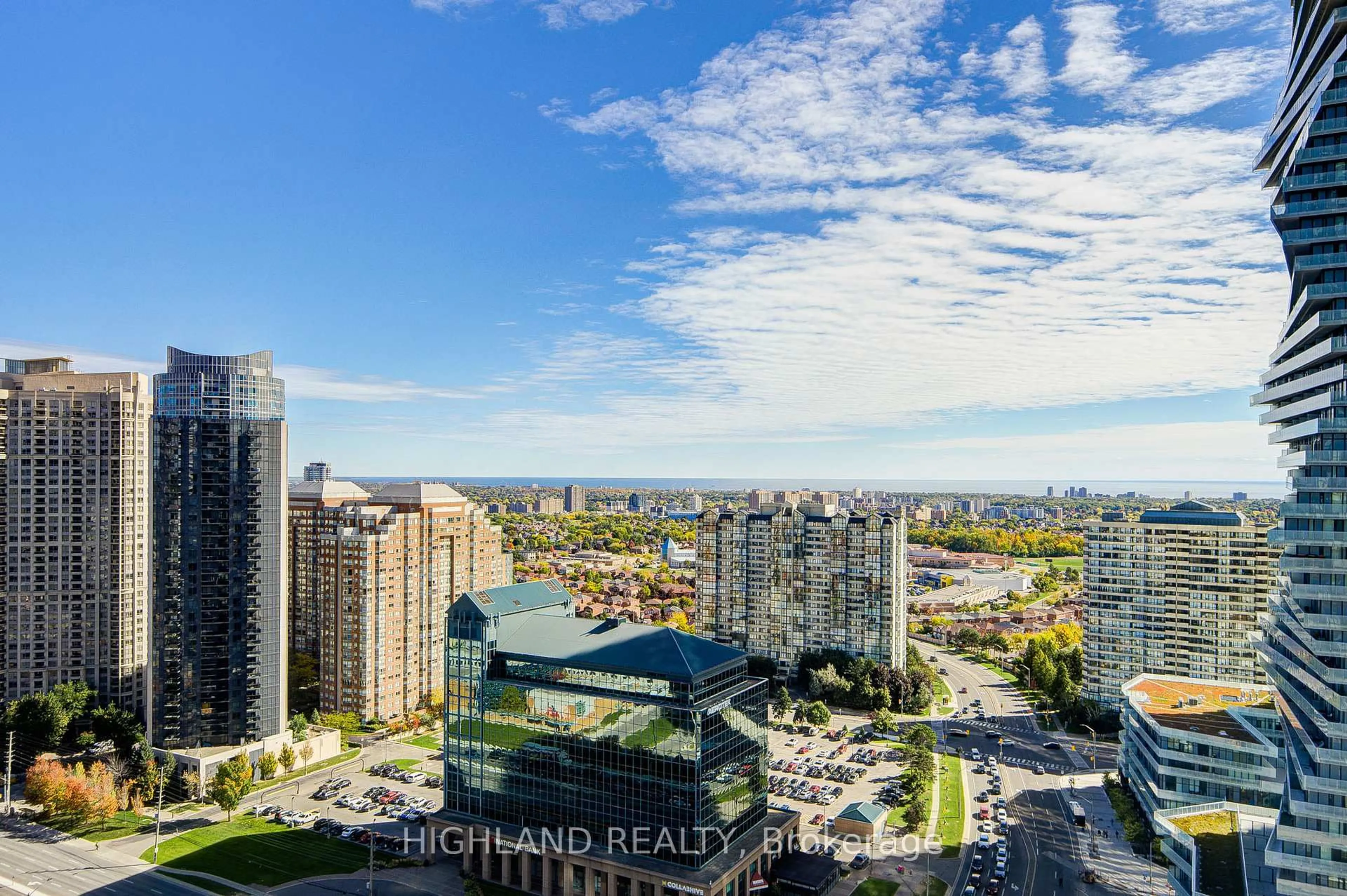 A pic from outside/outdoor area/front of a property/back of a property/a pic from drone, city buildings view from balcony for 510 Curran Pl #2410, Mississauga Ontario L5B 0J8