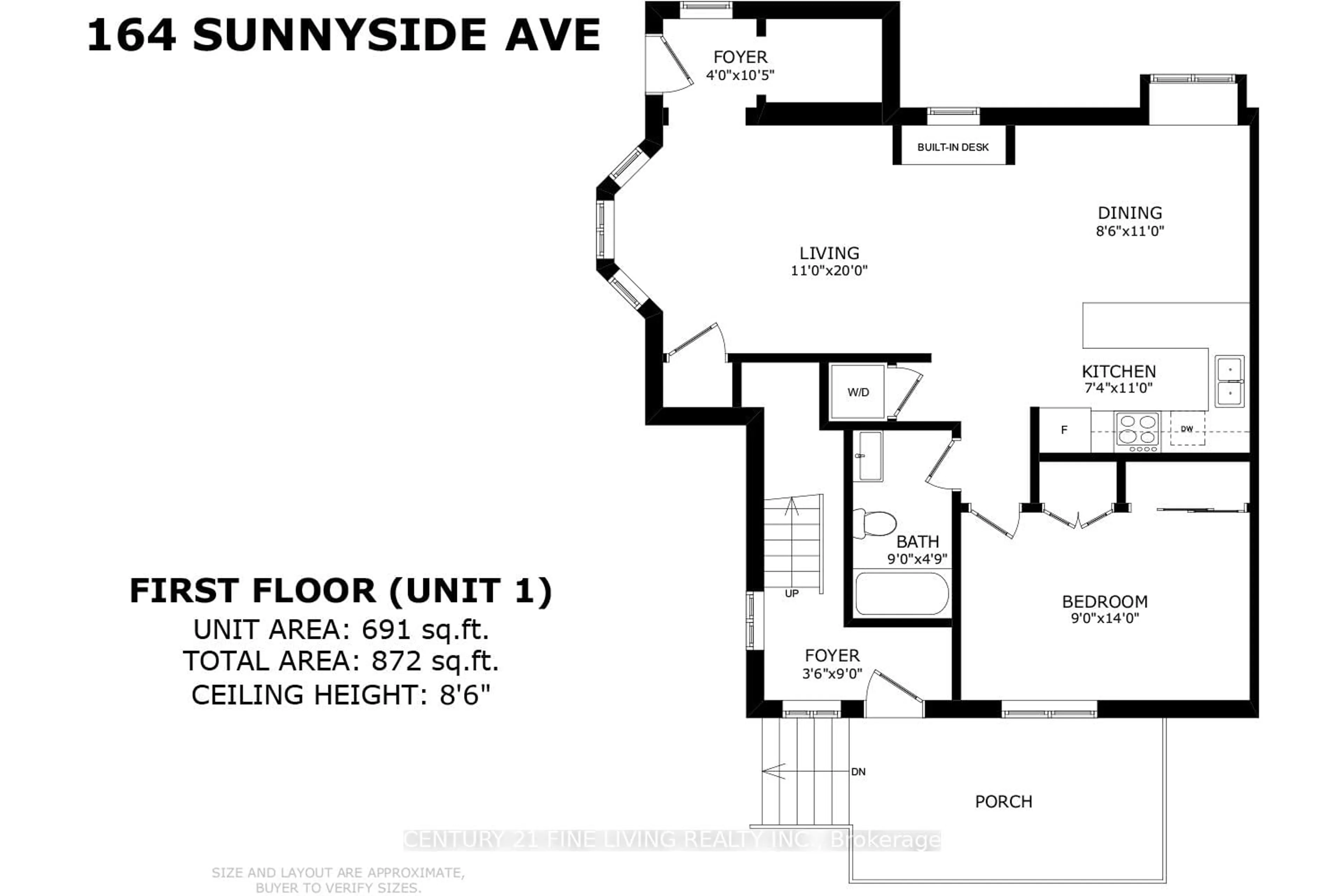 Floor plan for 164 Sunnyside Ave, Toronto Ontario M6R 2P6
