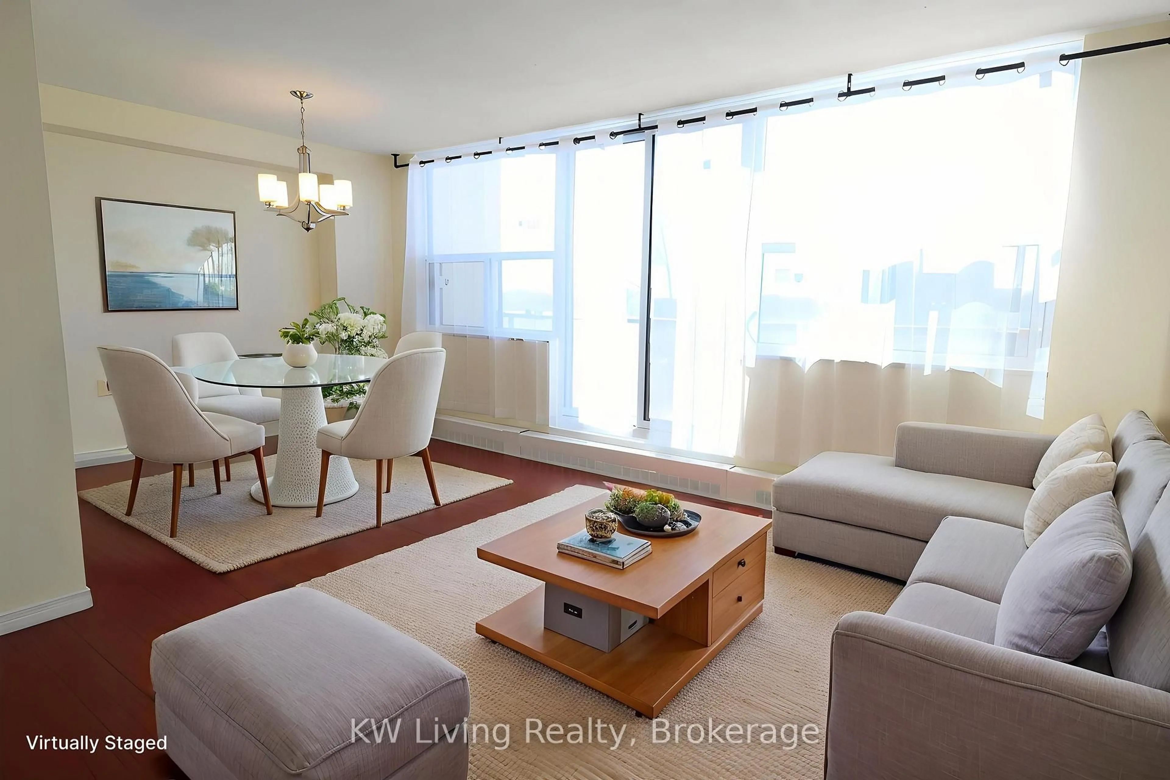 Living room with furniture, wood/laminate floor for 1050 Stainton Dr #233, Mississauga Ontario L5C 2T7