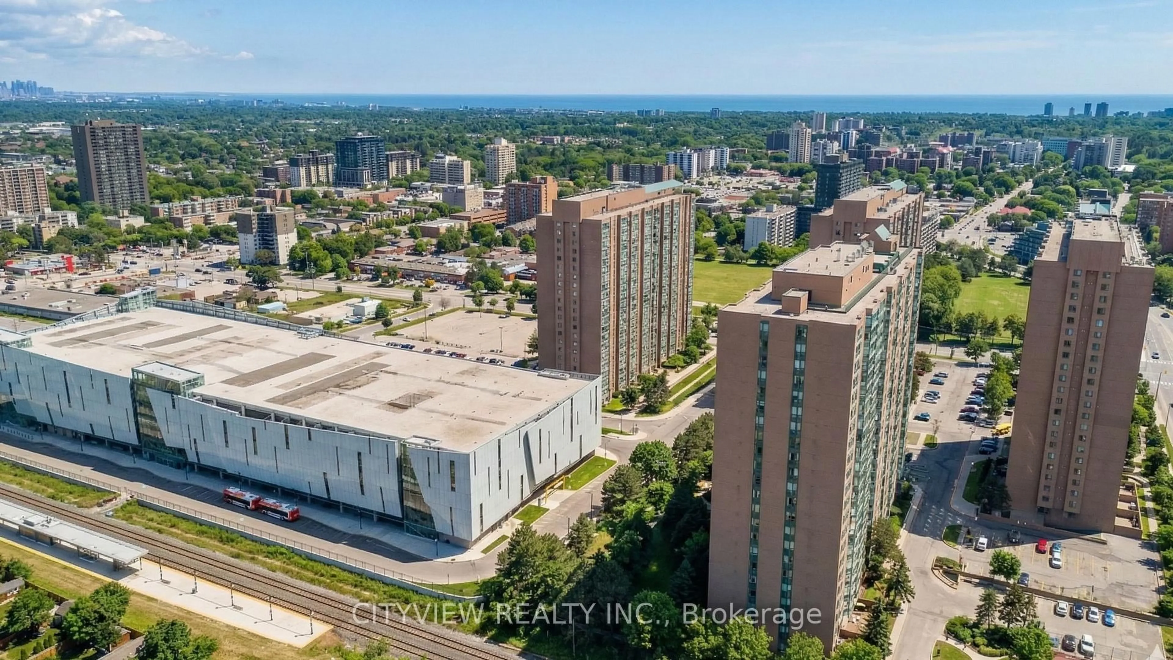 A pic from outside/outdoor area/front of a property/back of a property/a pic from drone, city buildings view from balcony for 115 Hillcrest Ave #615, Mississauga Ontario L5B 3Y9