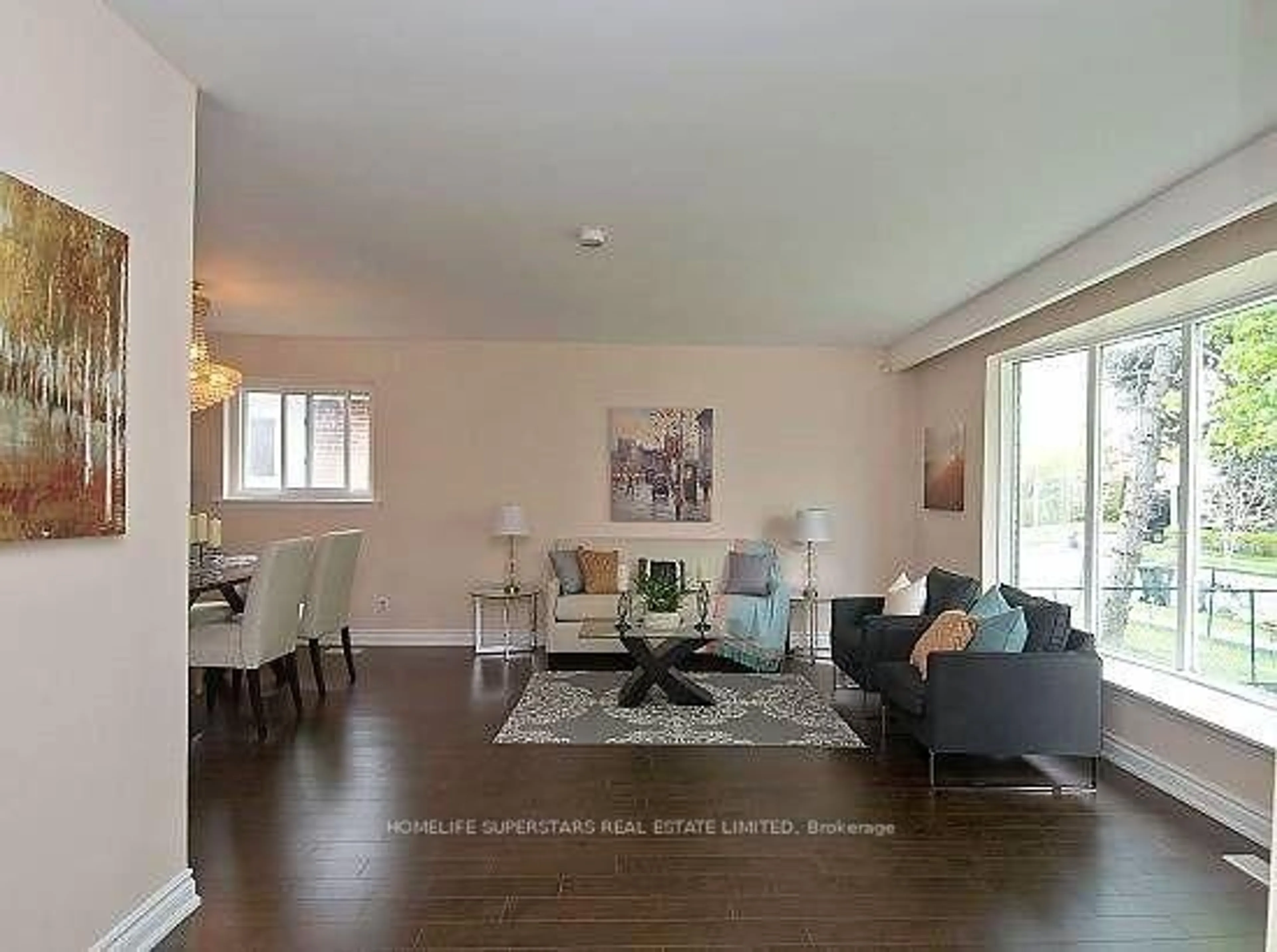 Living room with furniture, wood/laminate floor for 14 Dorward Dr, Toronto Ontario M9V 2J5