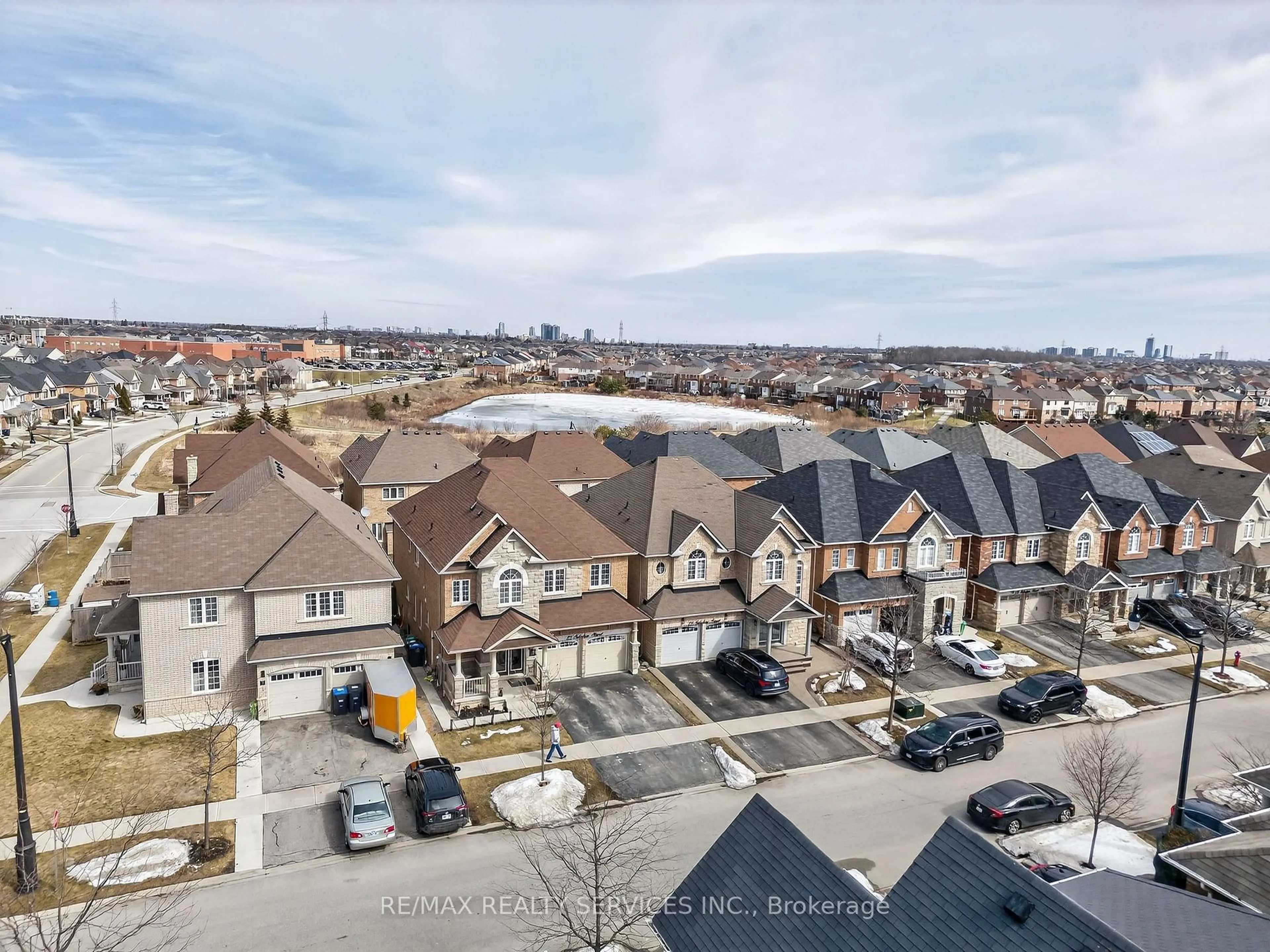 A pic from outside/outdoor area/front of a property/back of a property/a pic from drone, city buildings view from balcony for 25 Selsdon St, Brampton Ontario L6X 3C4