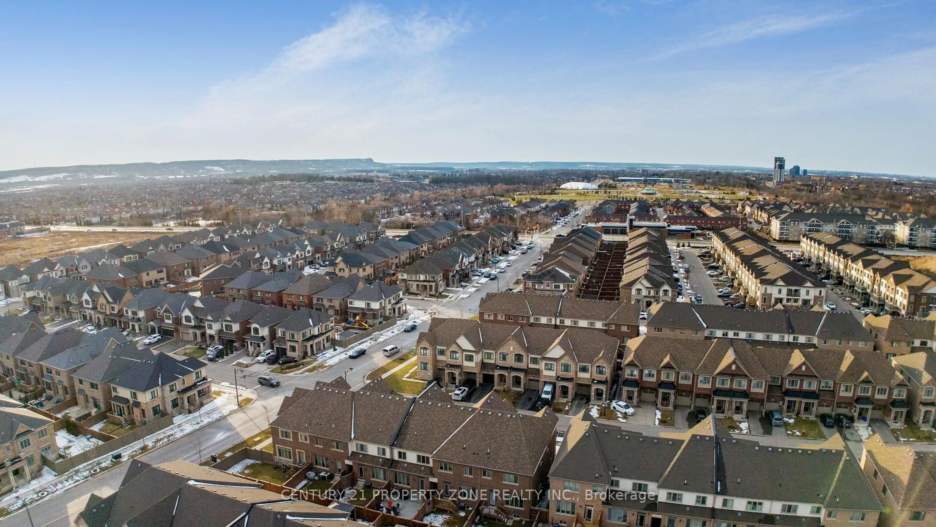 A pic from outside/outdoor area/front of a property/back of a property/a pic from drone, city buildings view from balcony for 447 Izumi Gate, Milton Ontario L9E 1J8