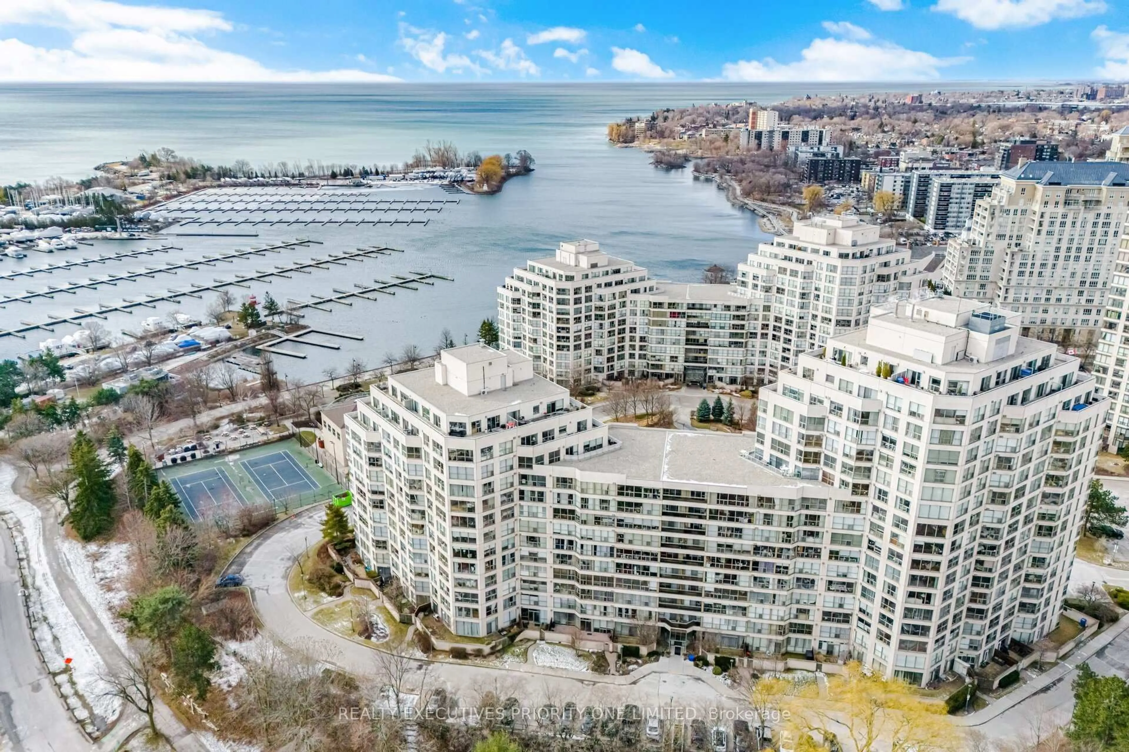 A pic from outside/outdoor area/front of a property/back of a property/a pic from drone, water/lake/river/ocean view for 2261 Lake Shore Blvd #110, Toronto Ontario M8V 3X1