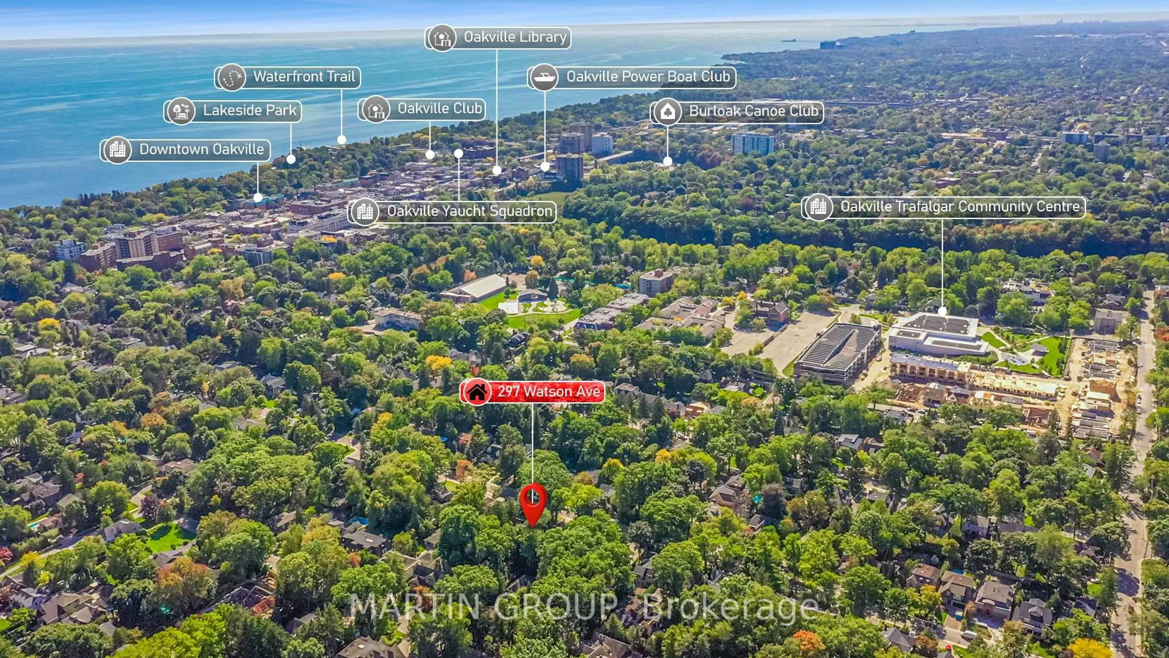 A pic from outside/outdoor area/front of a property/back of a property/a pic from drone, water/lake/river/ocean view for 297 Watson Ave, Oakville Ontario L6J 3V3