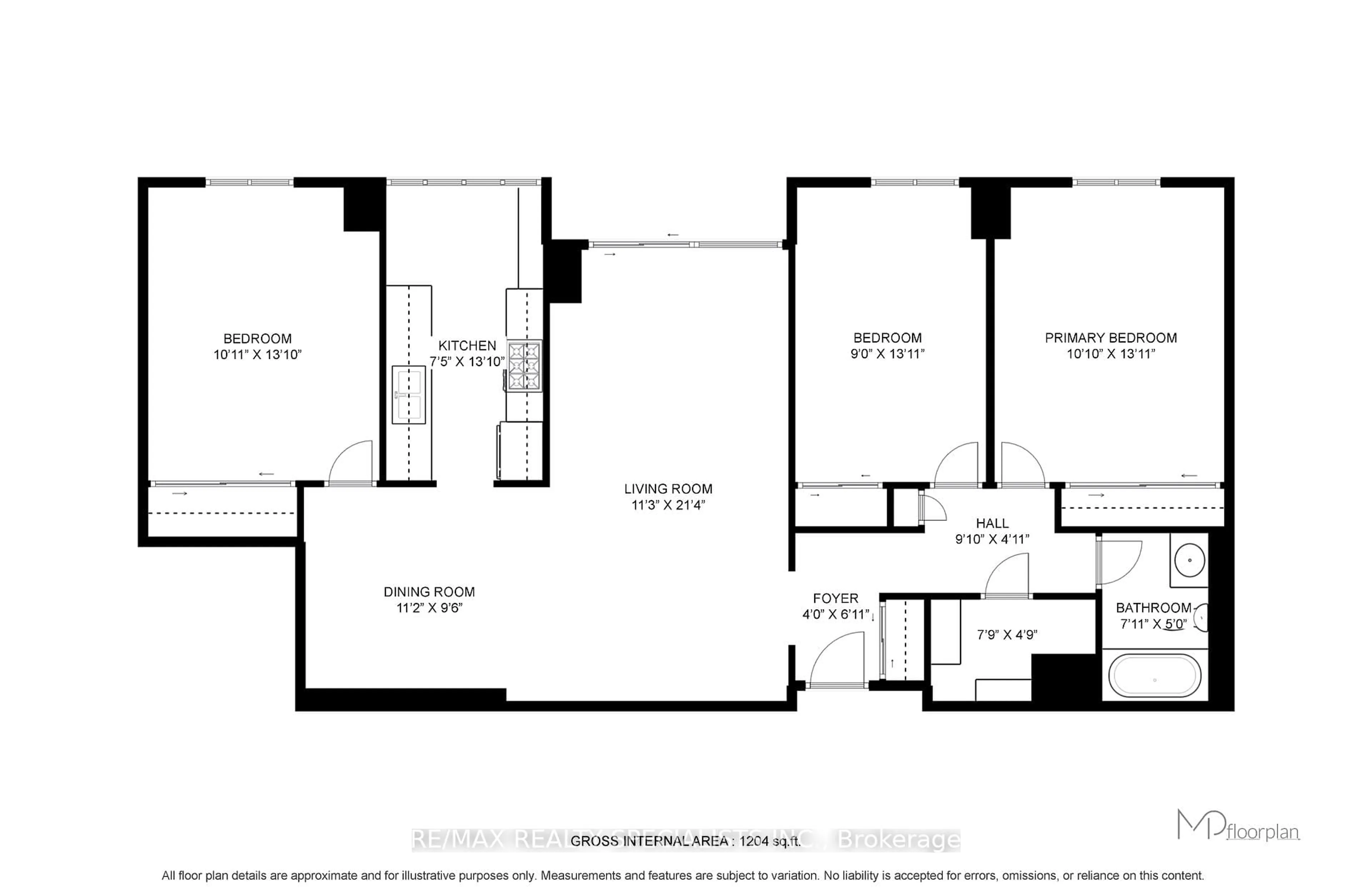 Floor plan for 21 KNIGHTSBRIDGE Rd #1507, Brampton Ontario L6T 3Y1