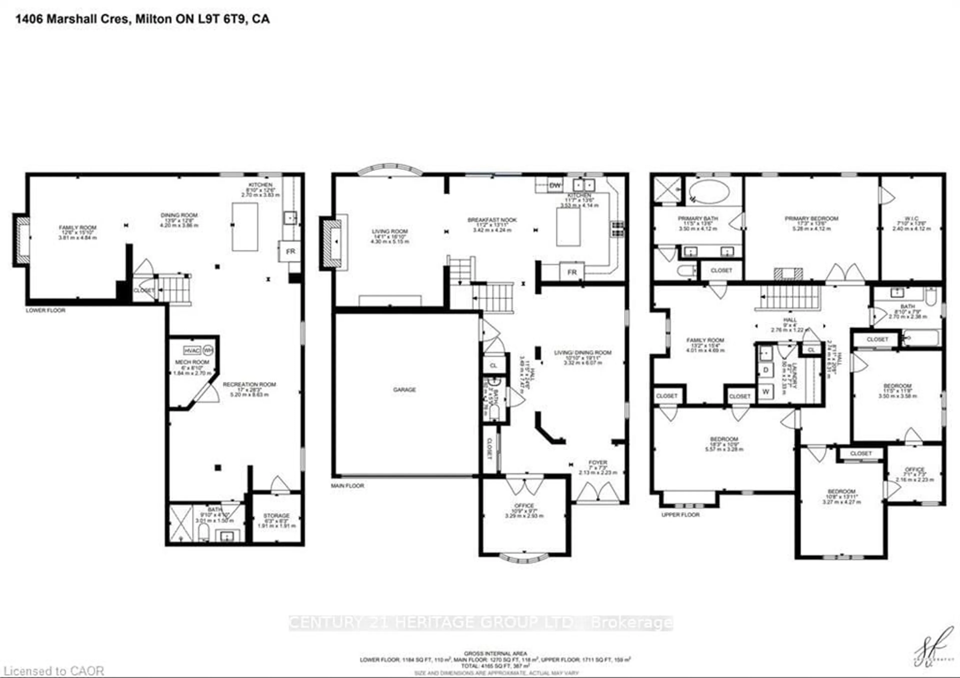 Floor plan for 1406 Marshall Cres, Milton Ontario L9T 6T9