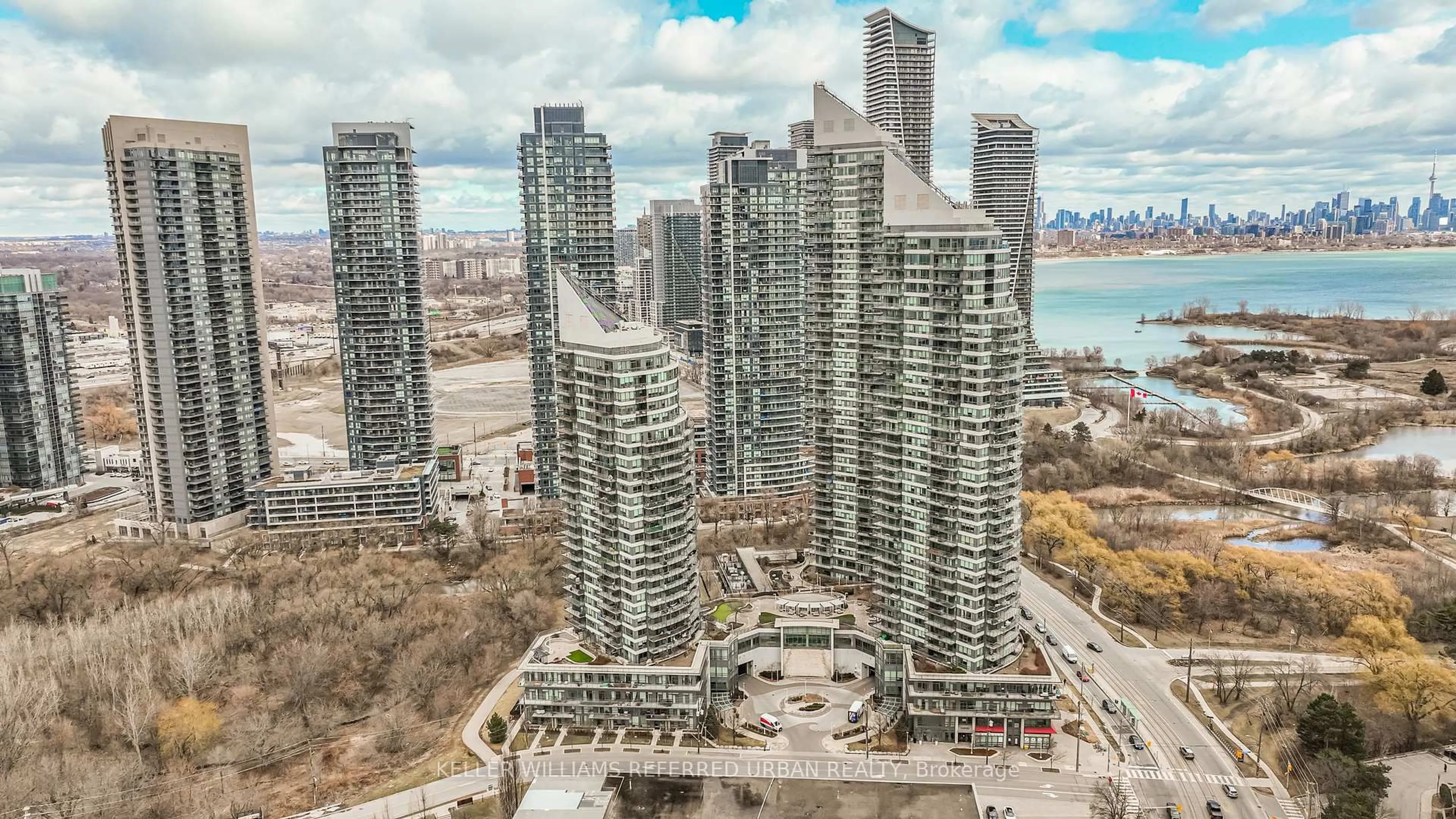 A pic from outside/outdoor area/front of a property/back of a property/a pic from drone, city buildings view from balcony for 15 Legion Rd #1002, Toronto Ontario M8V 0A9