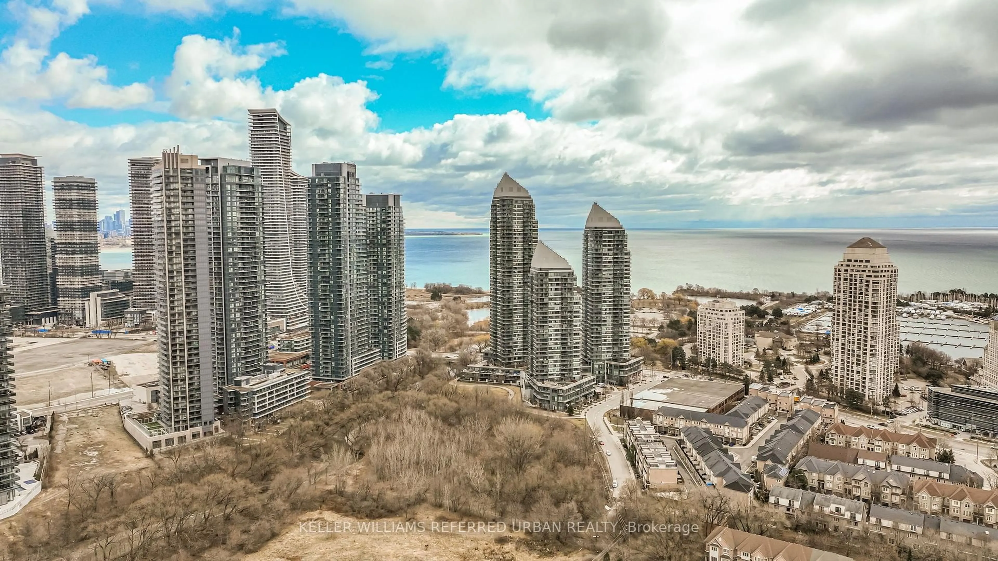 A pic from outside/outdoor area/front of a property/back of a property/a pic from drone, city buildings view from balcony for 15 Legion Rd #1002, Toronto Ontario M8V 0A9