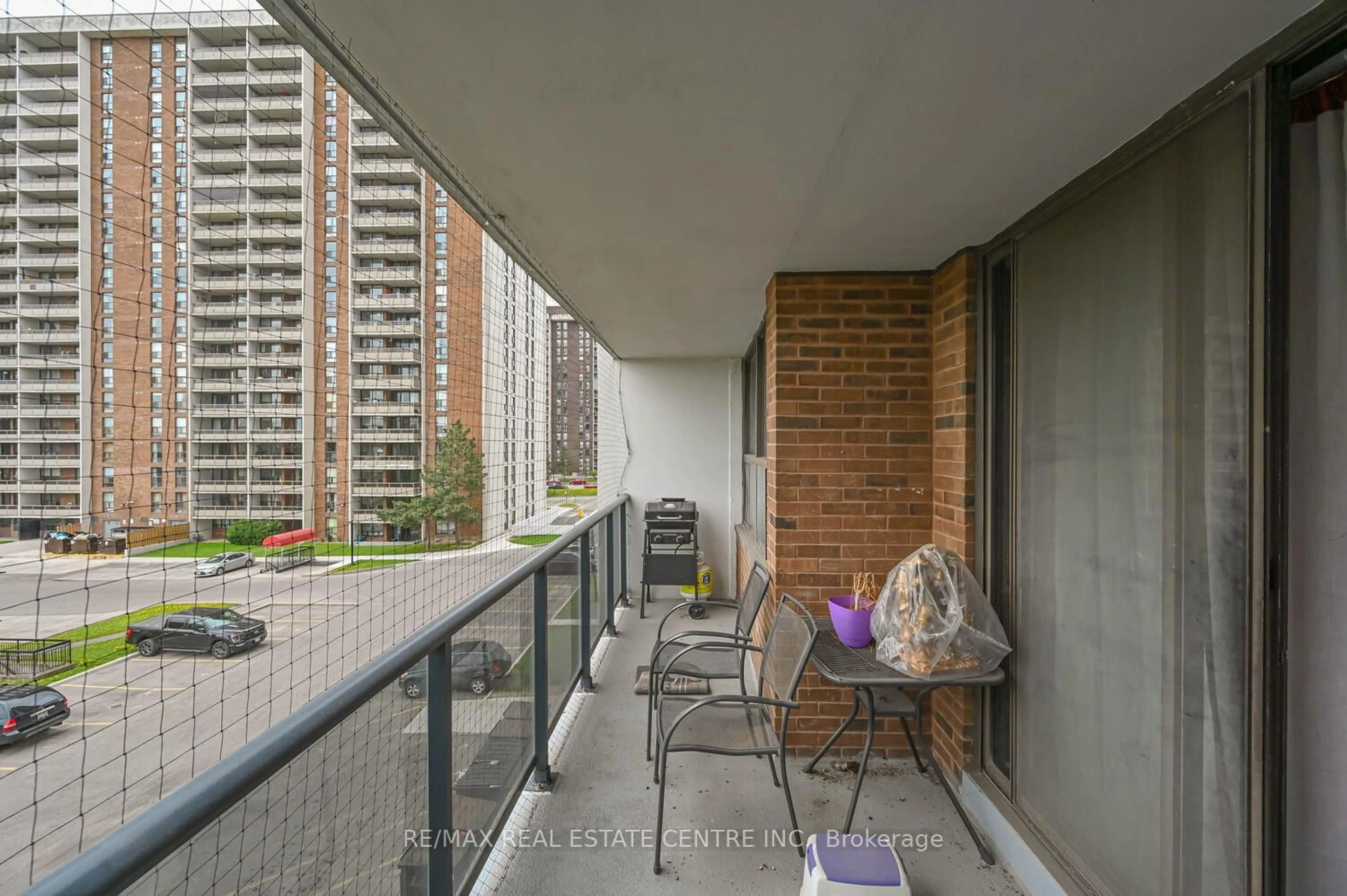 Balcony in the apartment, city buildings view from balcony for 21 Knightsbridge Rd #403, Brampton Ontario L6T 3Y1