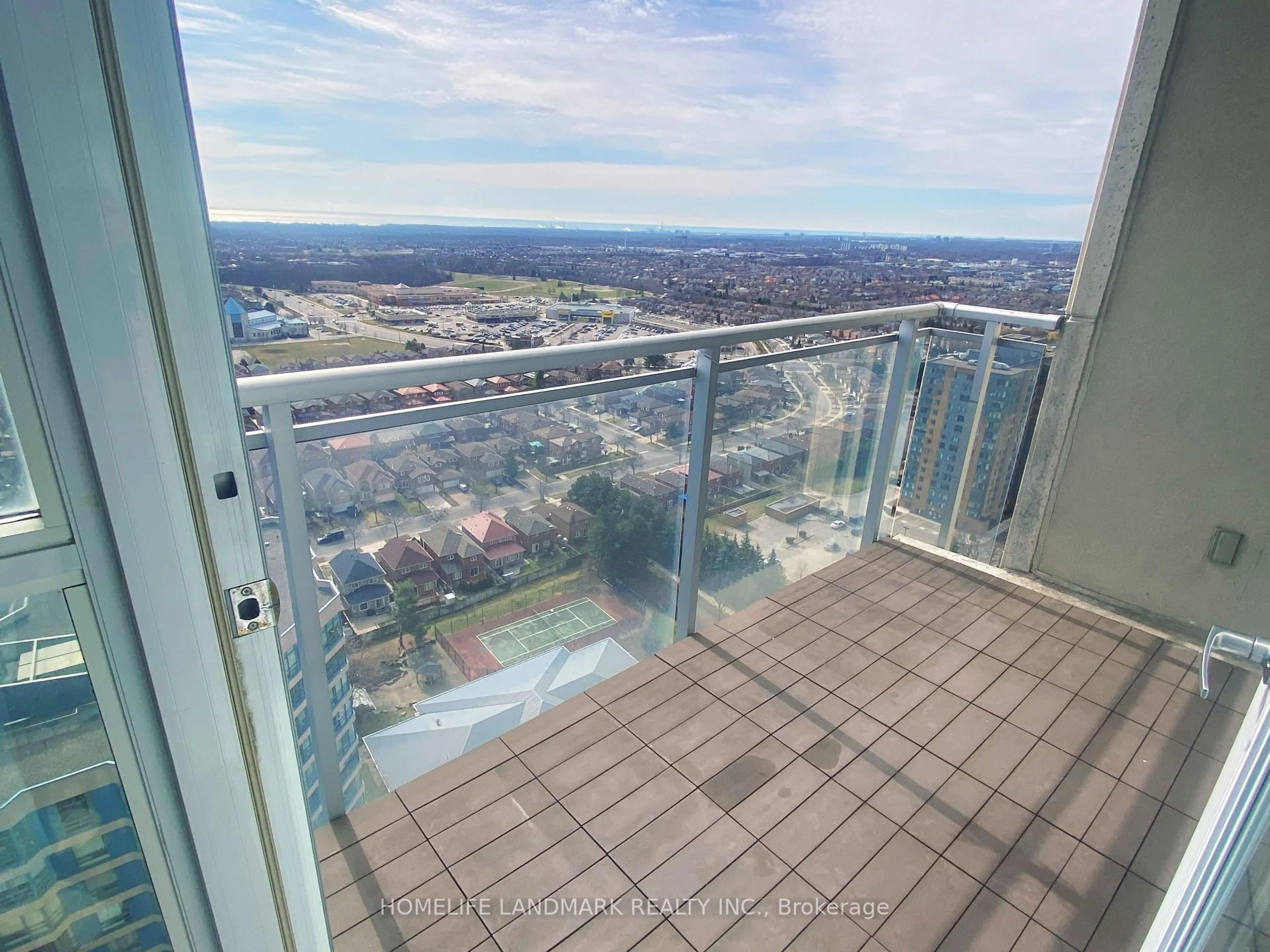 Balcony in the apartment, city buildings view from balcony for 225 Webb Dr #2508, Mississauga Ontario L5B 4P2