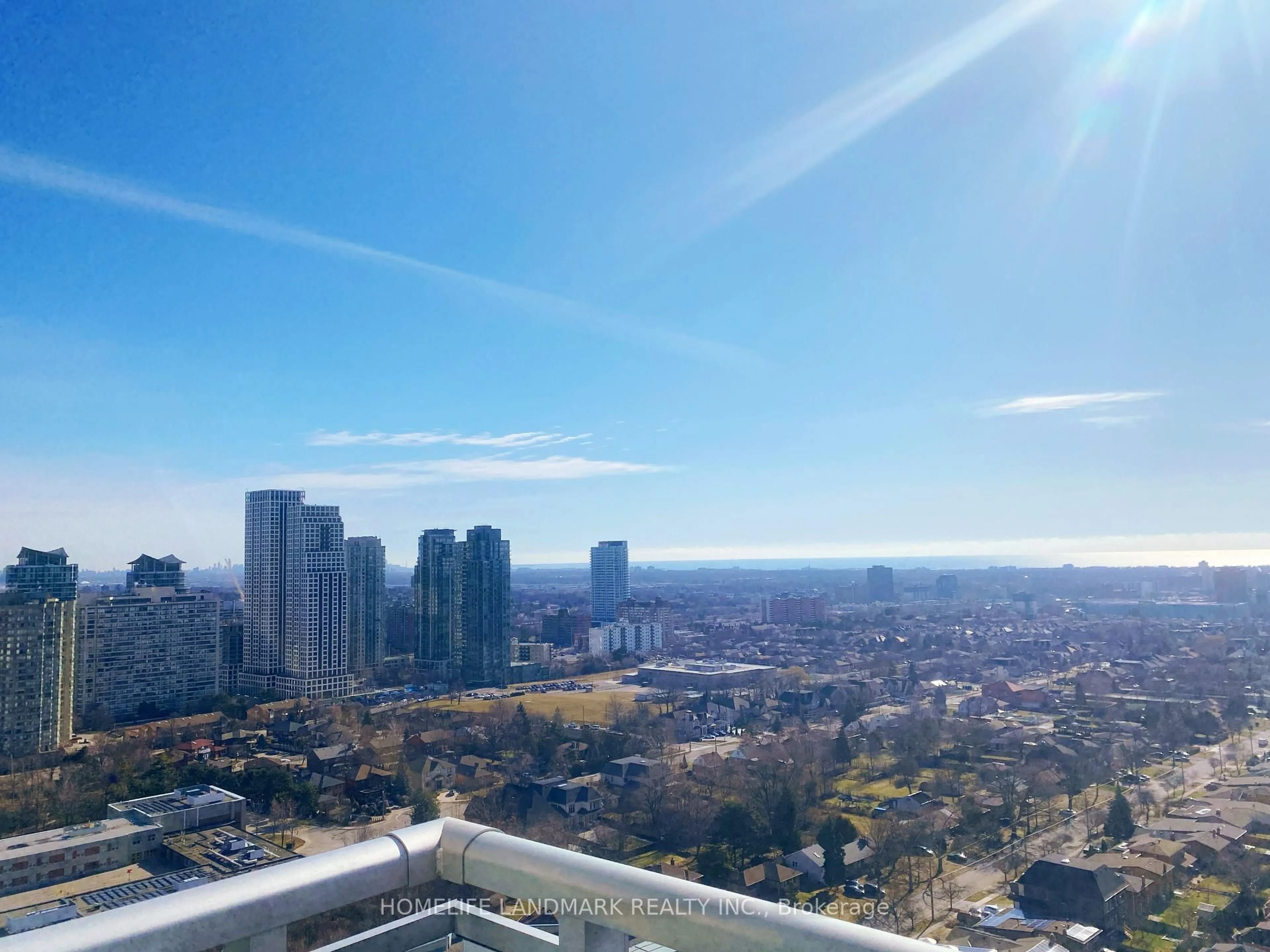 A pic from outside/outdoor area/front of a property/back of a property/a pic from drone, city buildings view from balcony for 225 Webb Dr #2508, Mississauga Ontario L5B 4P2