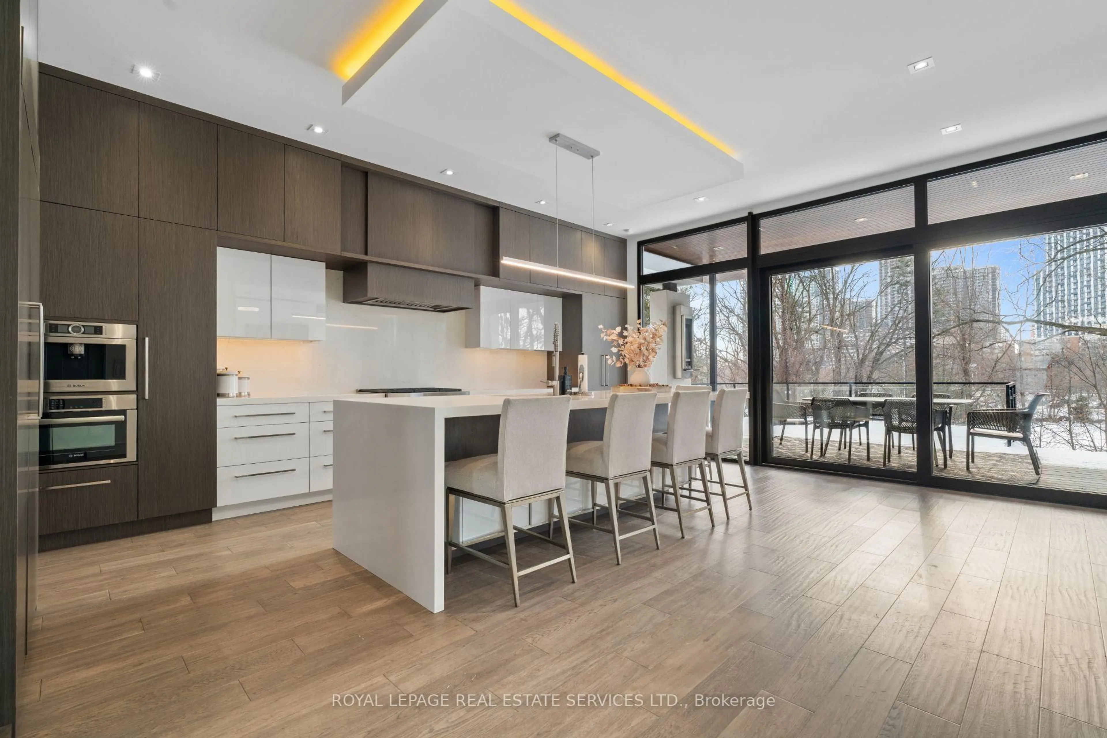 Open concept kitchen, wood/laminate floor for 96 Montgomery Rd, Toronto Ontario M9A 3N5