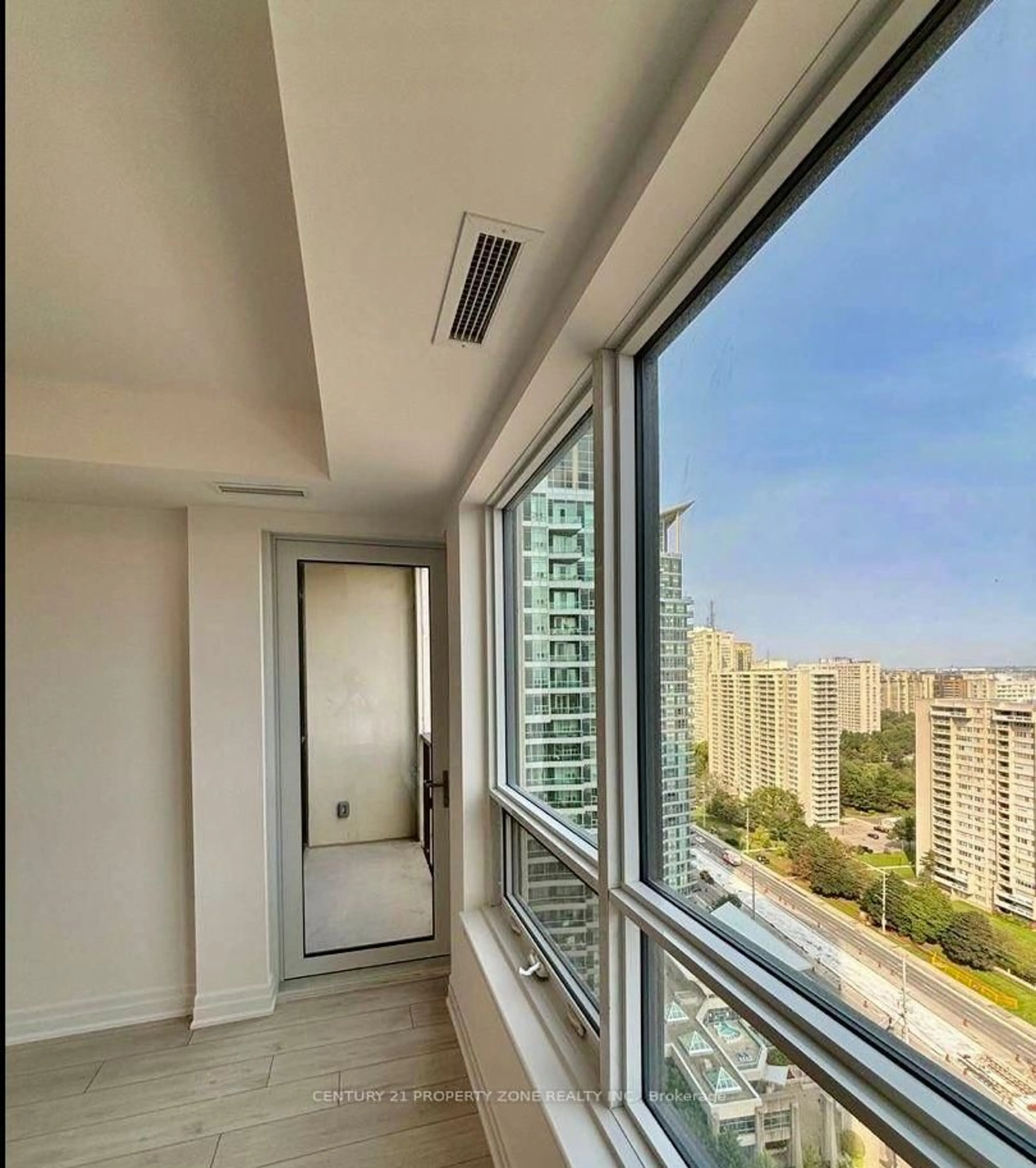 Balcony in the apartment, city buildings view from balcony for 30 Elm Dr #2204, Mississauga Ontario L5B 0N6