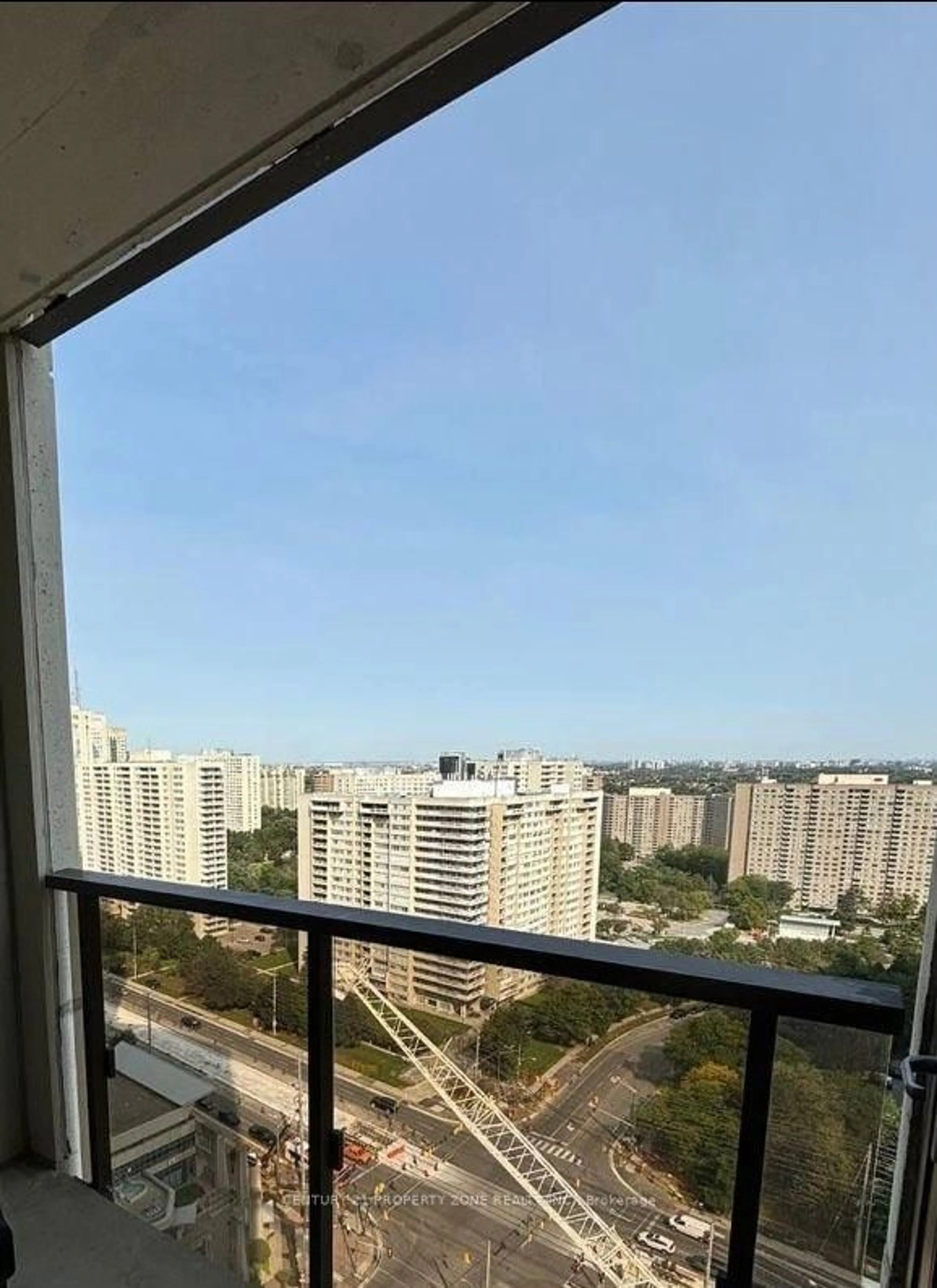 Balcony in the apartment, city buildings view from balcony for 30 Elm Dr #2204, Mississauga Ontario L5B 0N6