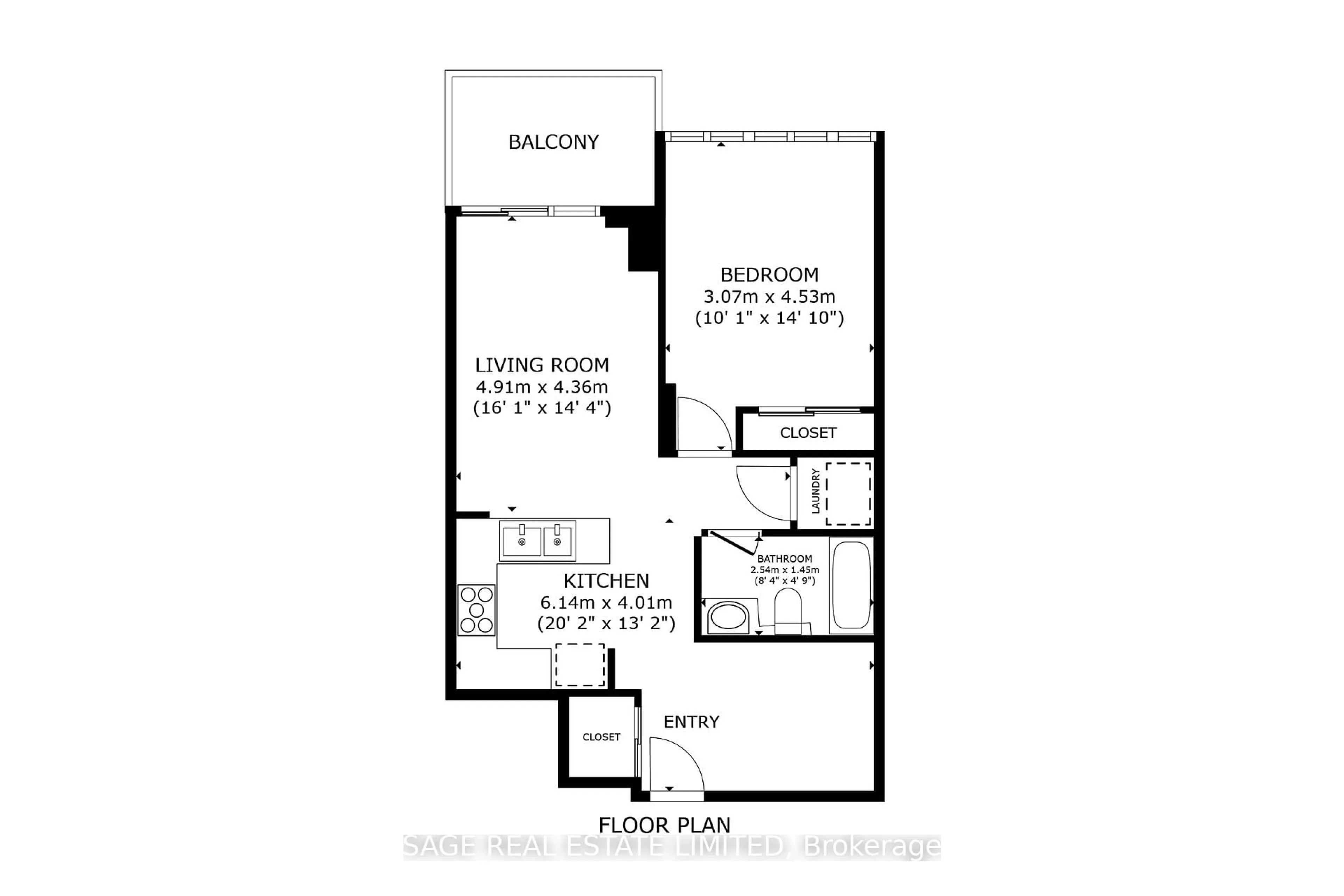 Floor plan for 5 Michael Power Pl #1604, Toronto Ontario M9A 0A3