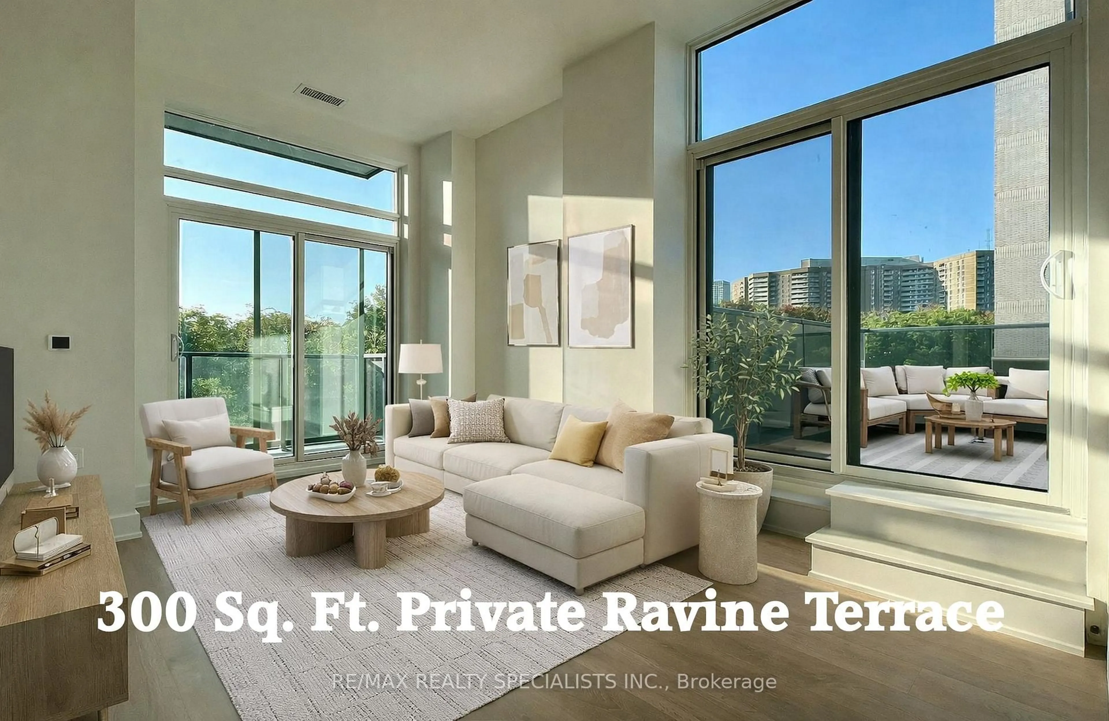 Living room with furniture, ceramic/tile floor for 202 Burnhamthorpe Rd #302, Mississauga Ontario L5A 4L4