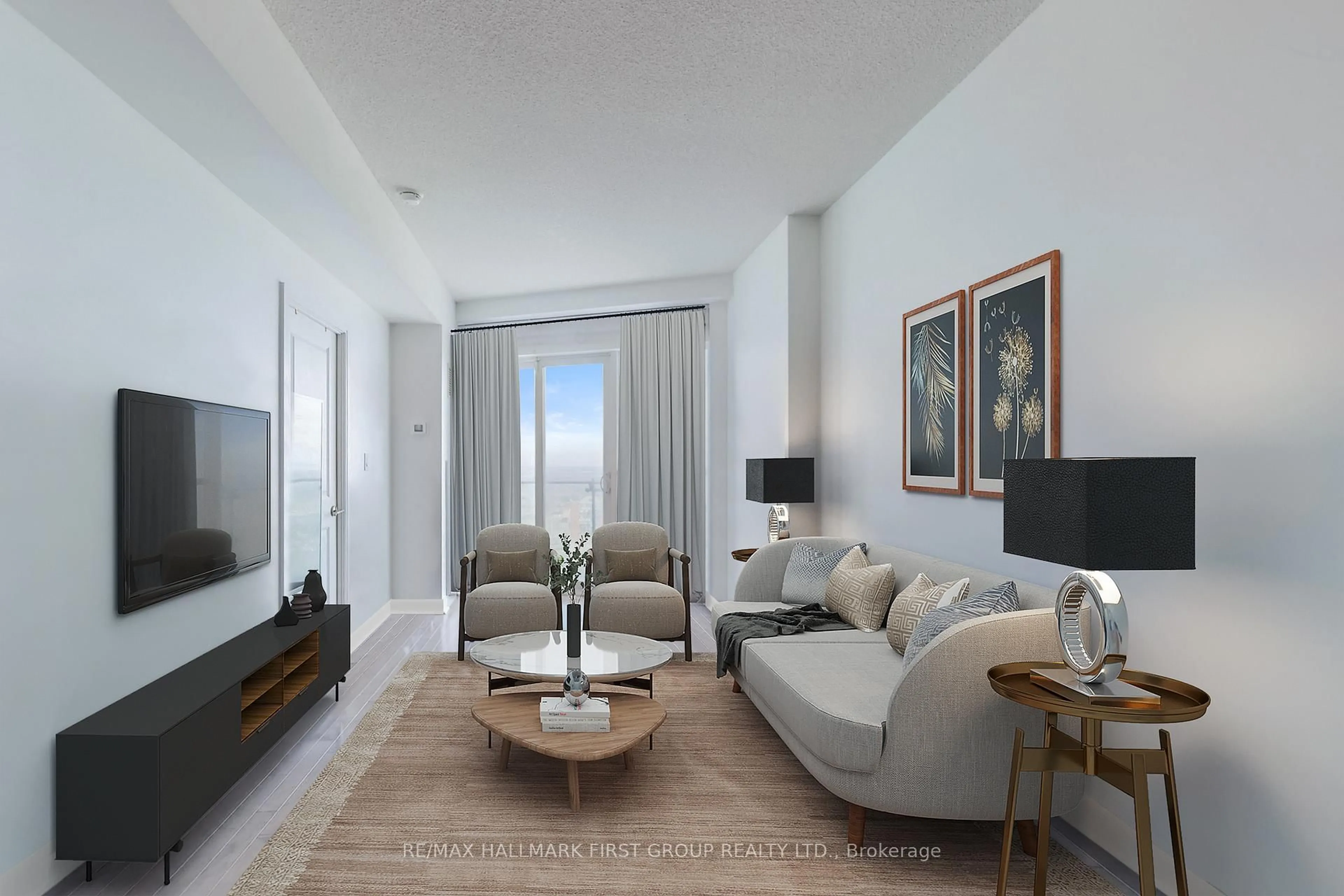 Living room with furniture, unknown for 50 Absolute Ave #3801, Mississauga Ontario L4Z 0A9